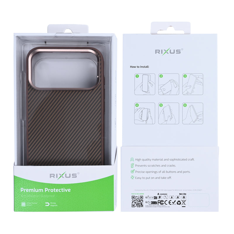 Rixus Mag Carbon With MagSafe For iPhone 17 Pro Max Brown