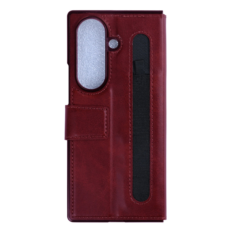 Rixus Wallet Case With Pen Holder For Samsung Galaxy Z Fold 7 Red