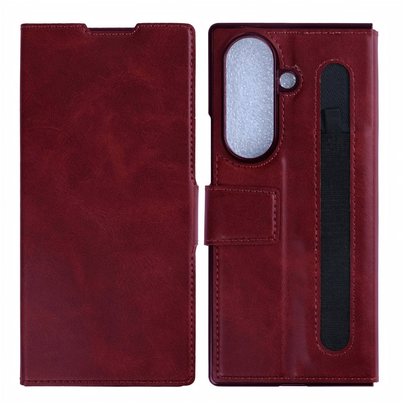 Rixus Wallet Case With Pen Holder For Samsung Galaxy Z Fold 7 Red