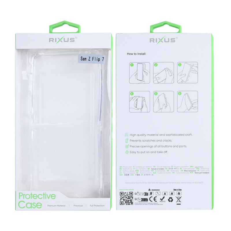 Rixus Anti-Burst Case For Samsung Galaxy Z Flip 7 Transparent