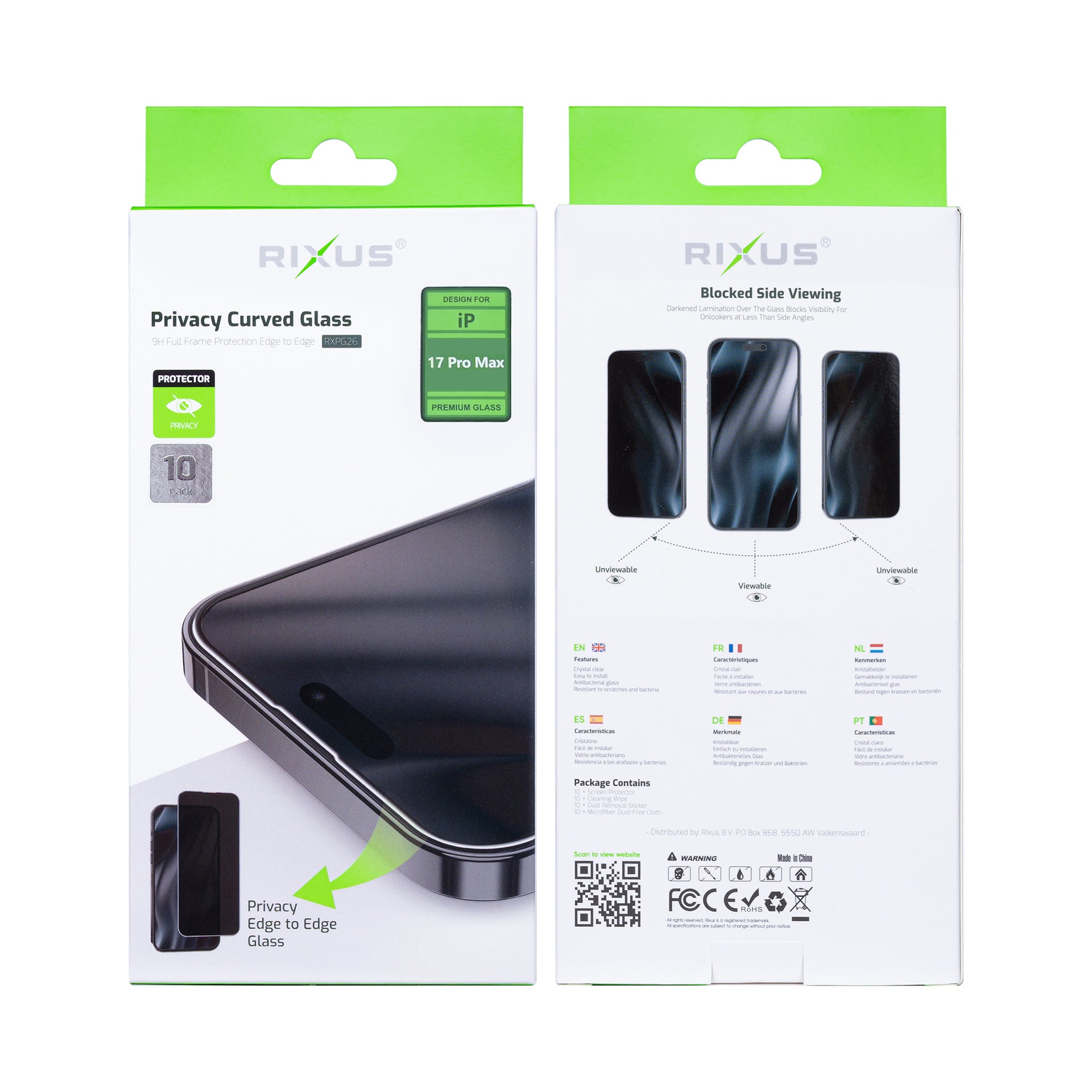 Rixus Privacy Full Curved Edge Tempered Glass For Apple iPhone 17 Pro Max (10-Pack)