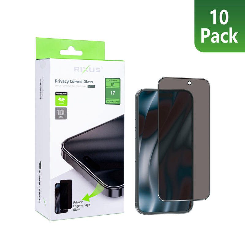 Rixus Privacy Full Curved Edge Tempered Glass For iPhone 17 (10-Pack)