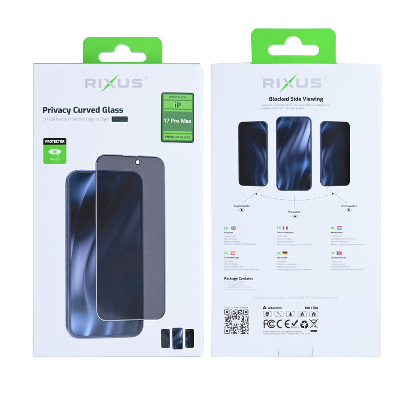 Rixus Privacy Full Curved Edge Tempered Glass For iPhone 17 Pro Max