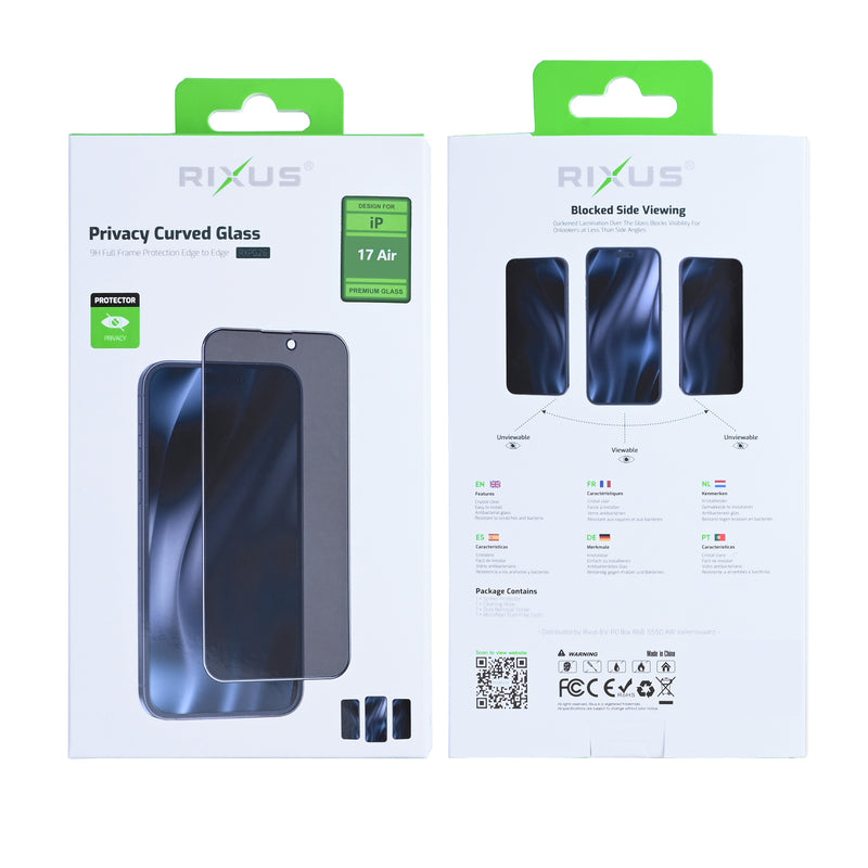 Rixus Privacy Full Curved Edge Tempered Glass For iPhone 17 Air