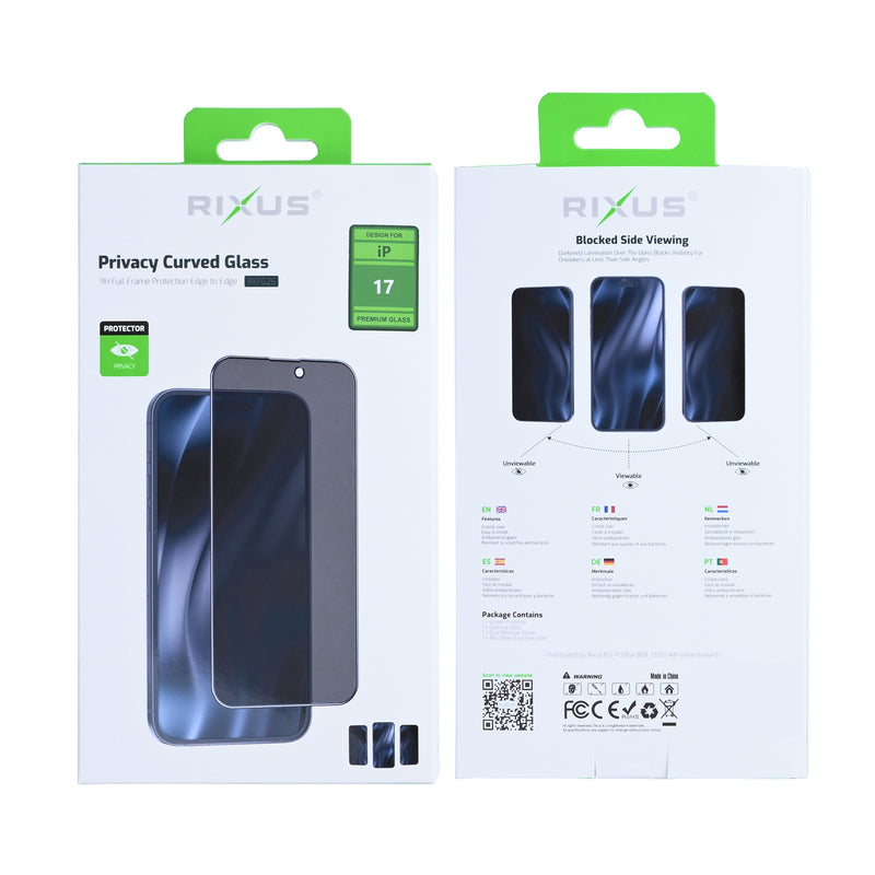 Rixus Privacy Full Curved Edge Tempered Glass For iPhone 17