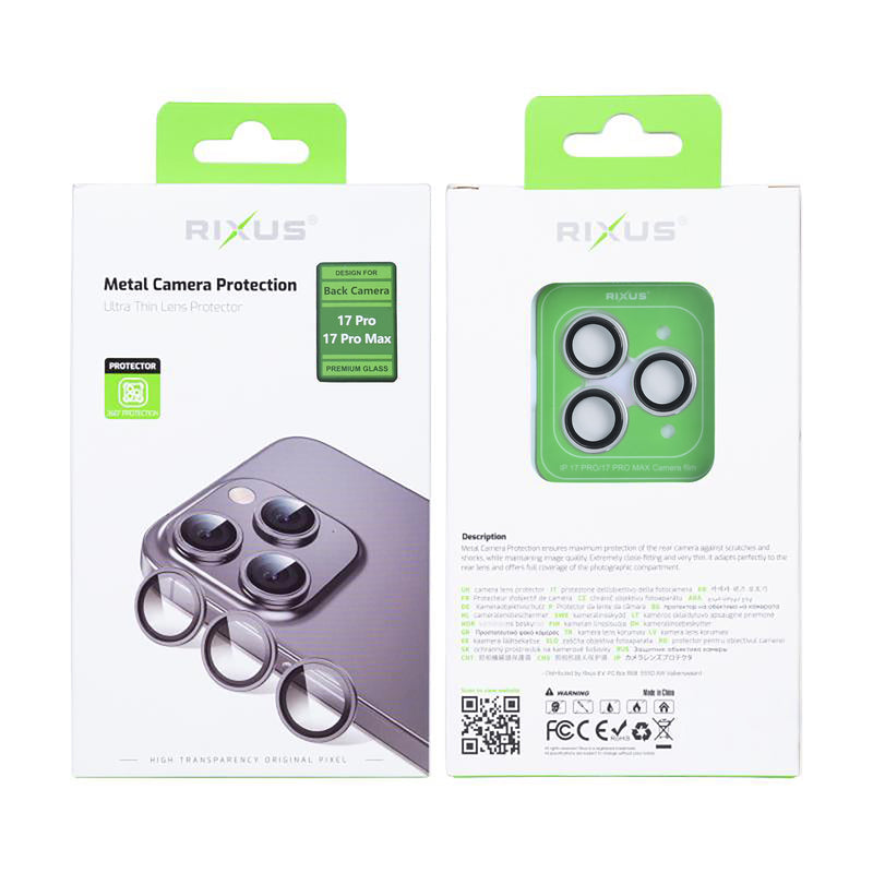 Rixus Metal Shield Camera Tempered Glass For iPhone 17 Pro,17 Pro Max Silver