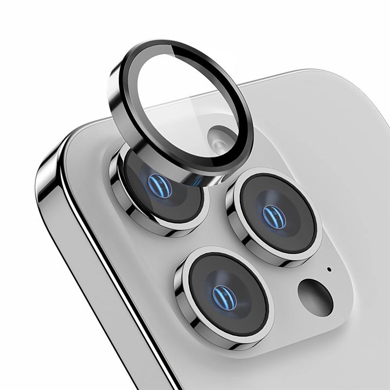Rixus Metal Shield Camera Tempered Glass For Apple iPhone 17 Pro, 17 Pro Max Silver