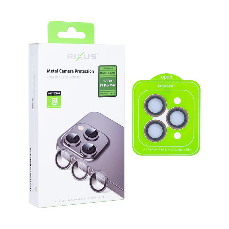 Rixus Metal Shield Camera Tempered Glass For iPhone 17 Pro,17 Pro Max Orange