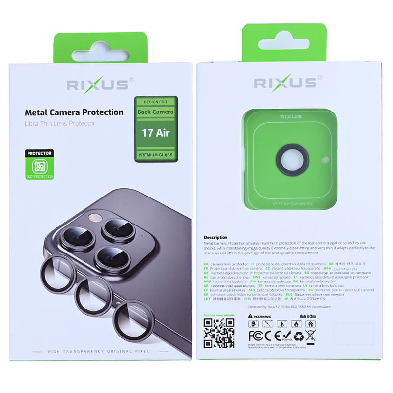 Rixus Metal Shield Camera Tempered Glass For iPhone 17 Air Black