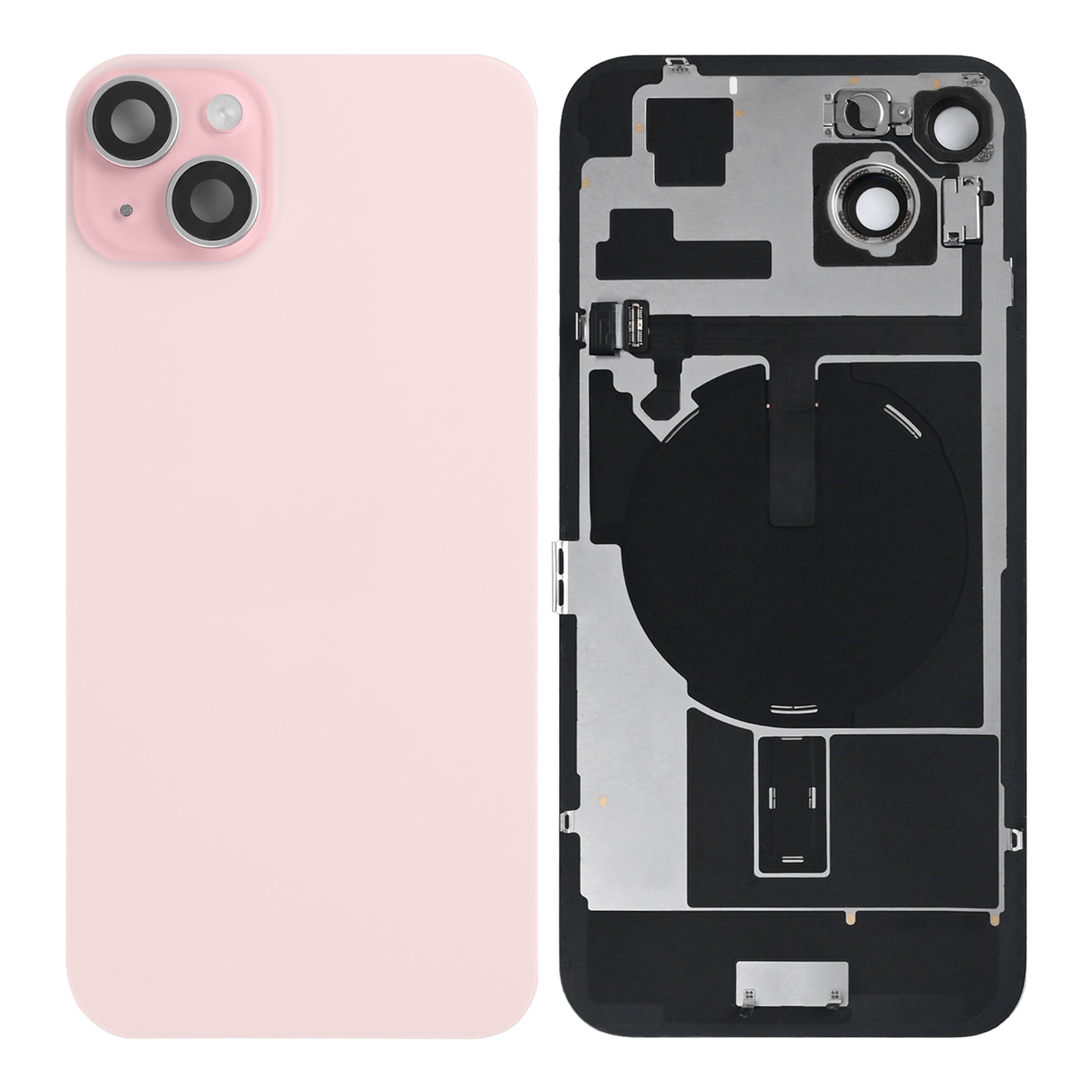 For Apple iPhone 15 Back Glass With NFC, Enlarged Camera Frame Pink Pulled