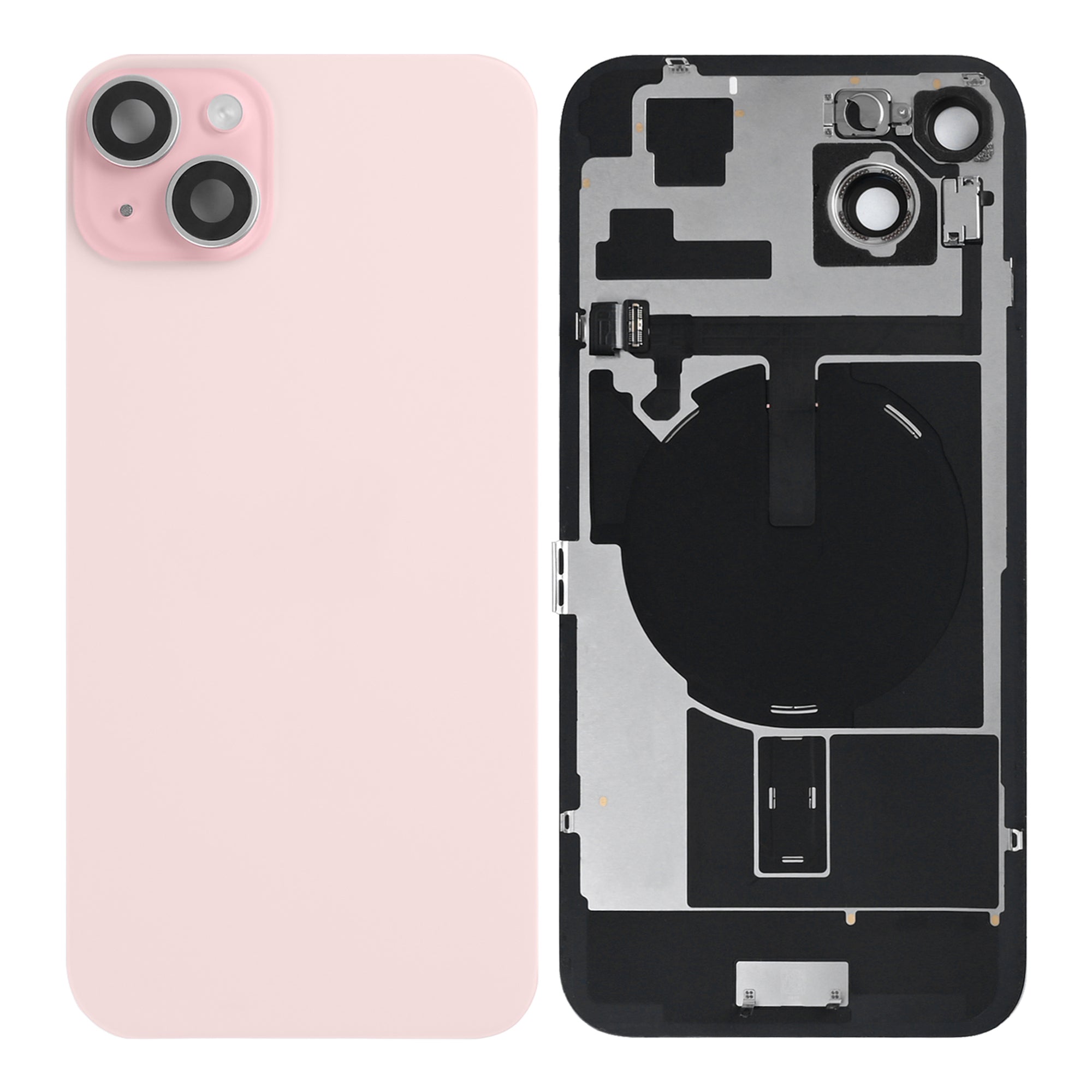 For Apple iPhone 15 Back Glass With NFC, Enlarged Camera Frame Pink Pulled