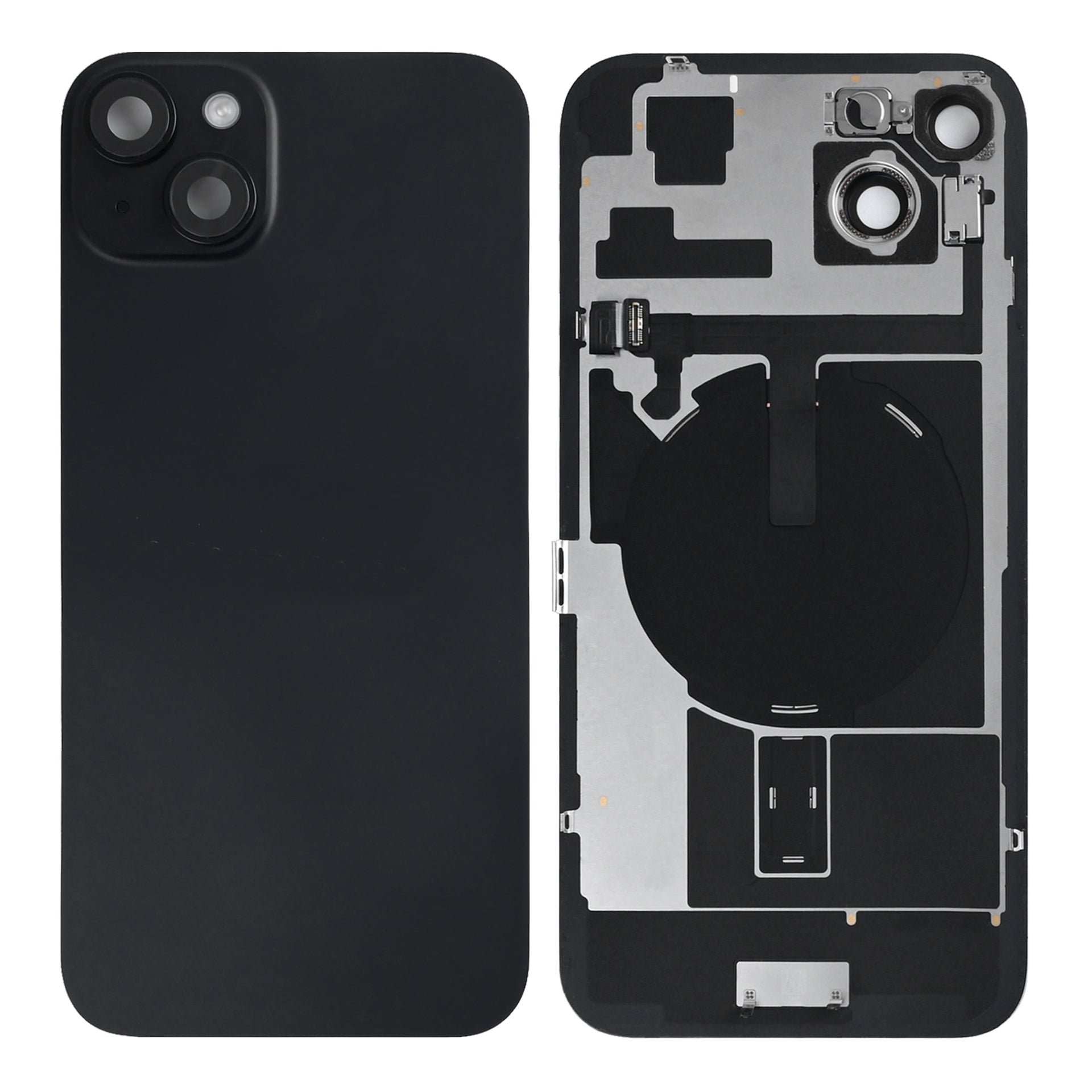 For Apple iPhone 15 Plus Back Glass With NFC, Enlarged Camera Frame Black Pulled