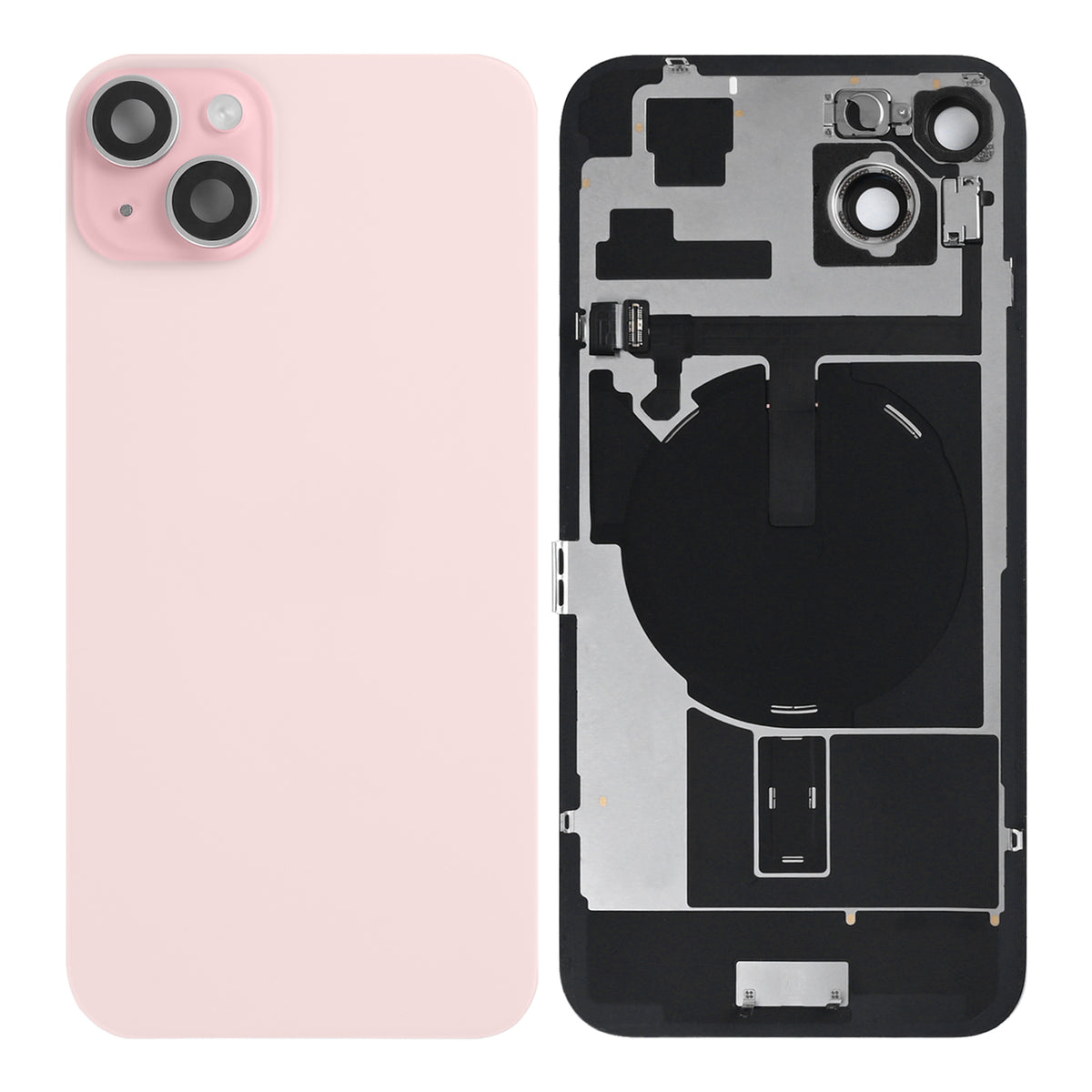 For Apple iPhone 15 Plus Back Glass With NFC, Enlarged Camera Frame Pink Pulled
