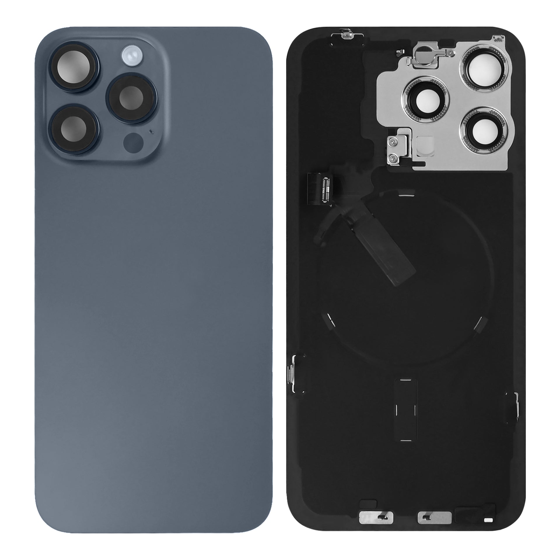 For Apple iPhone 15 Pro Back Glass With NFC, Enlarged Camera Frame Blue Titanium Pulled