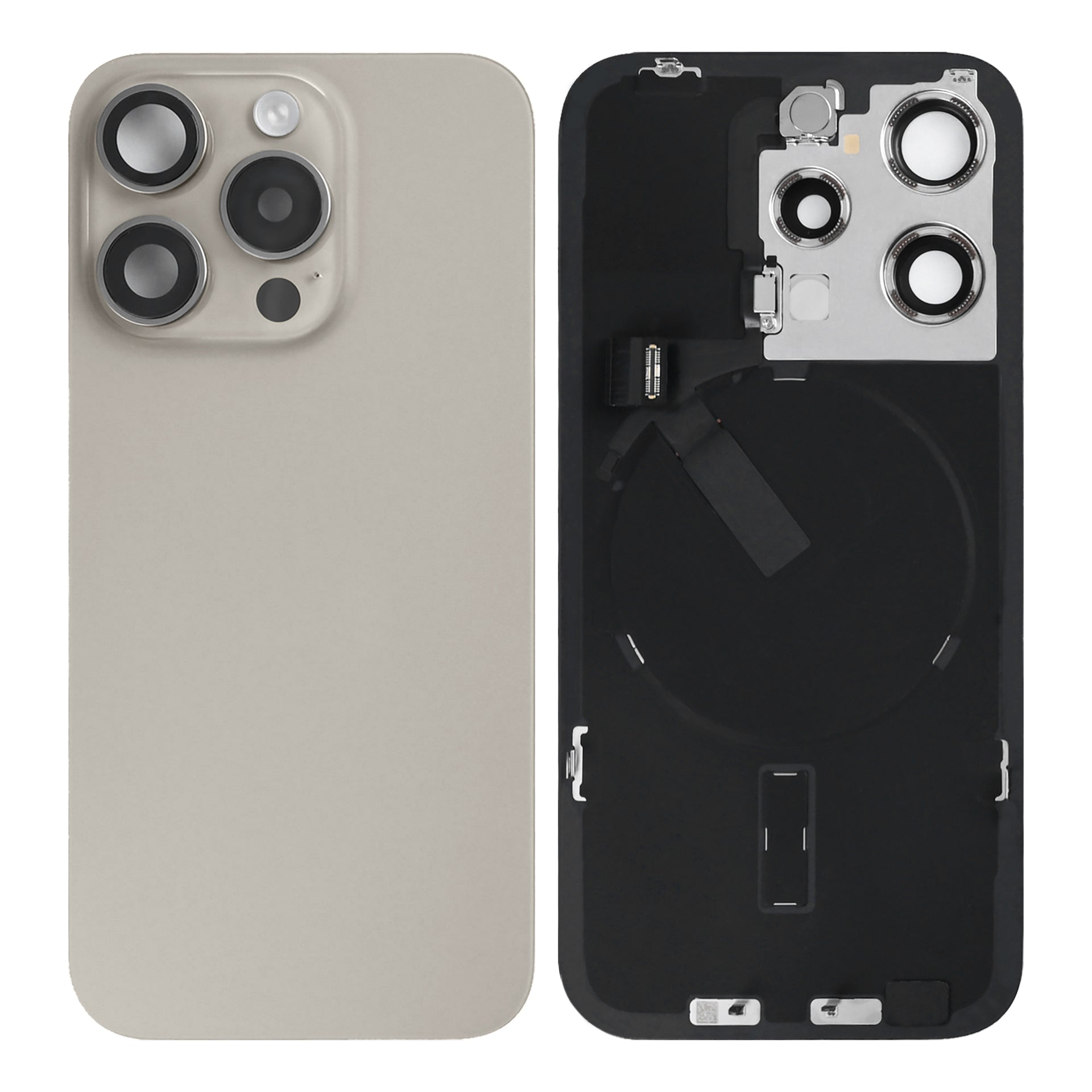 For Apple iPhone 15 Pro Back Glass With NFC, Enlarged Camera Frame Natural Titanium Pulled