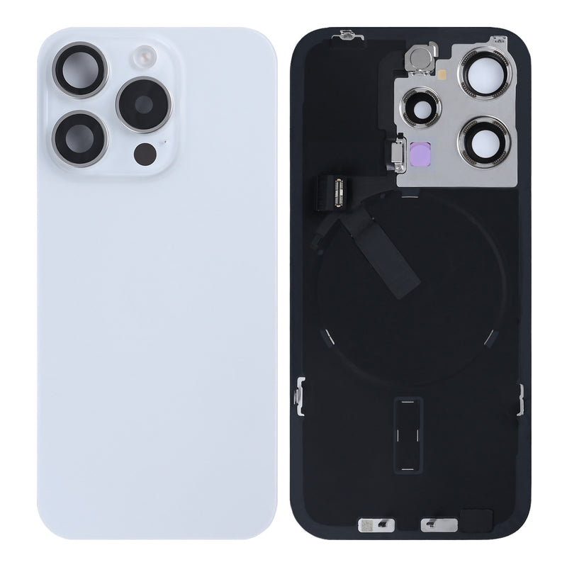 For iPhone 15 Pro Extra Glass With NFC, Enlarged Camera Frame White Titanium Pulled