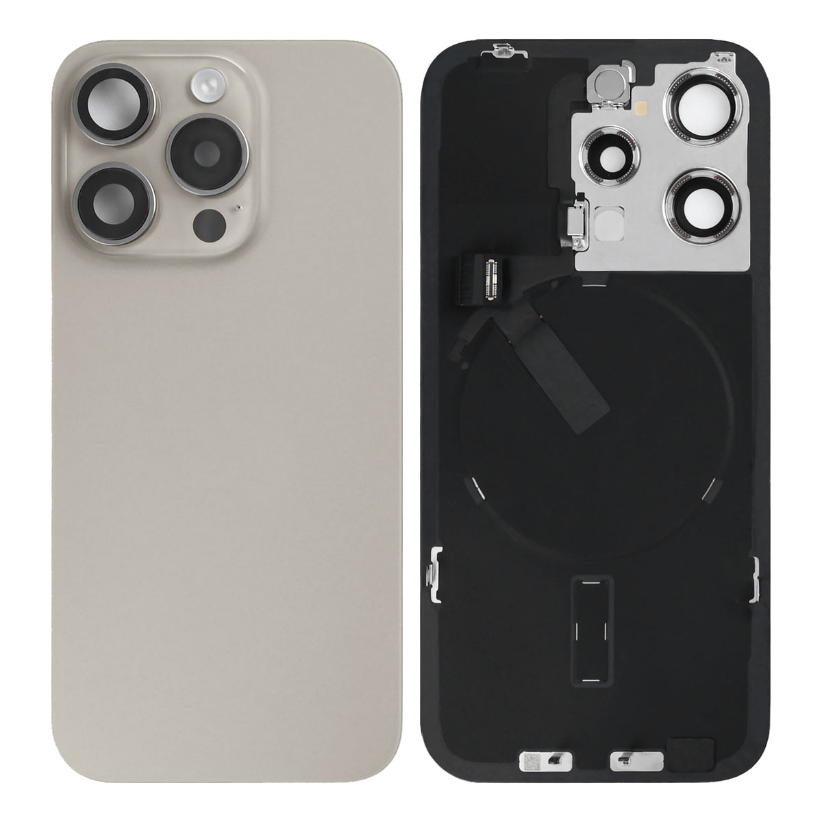 For Apple iPhone 15 Pro Max Back Glass With NFC, Enlarged Camera Frame Natural Titanium Pulled