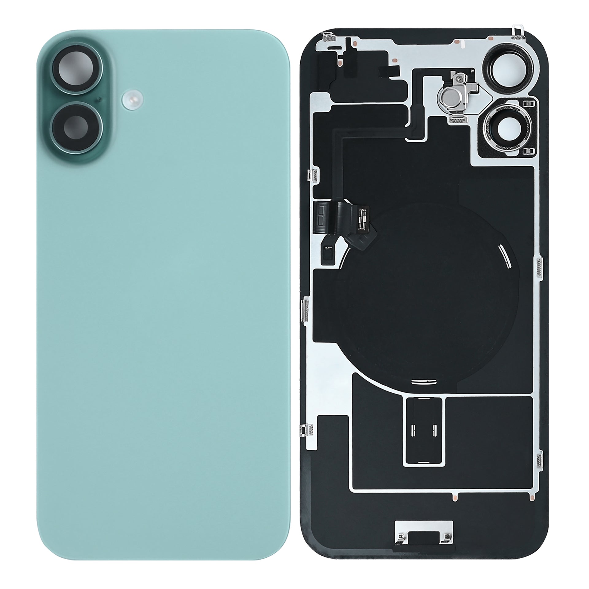 For Apple iPhone 16 Back Glass With NFC, Enlarged Camera Frame Teal Pulled