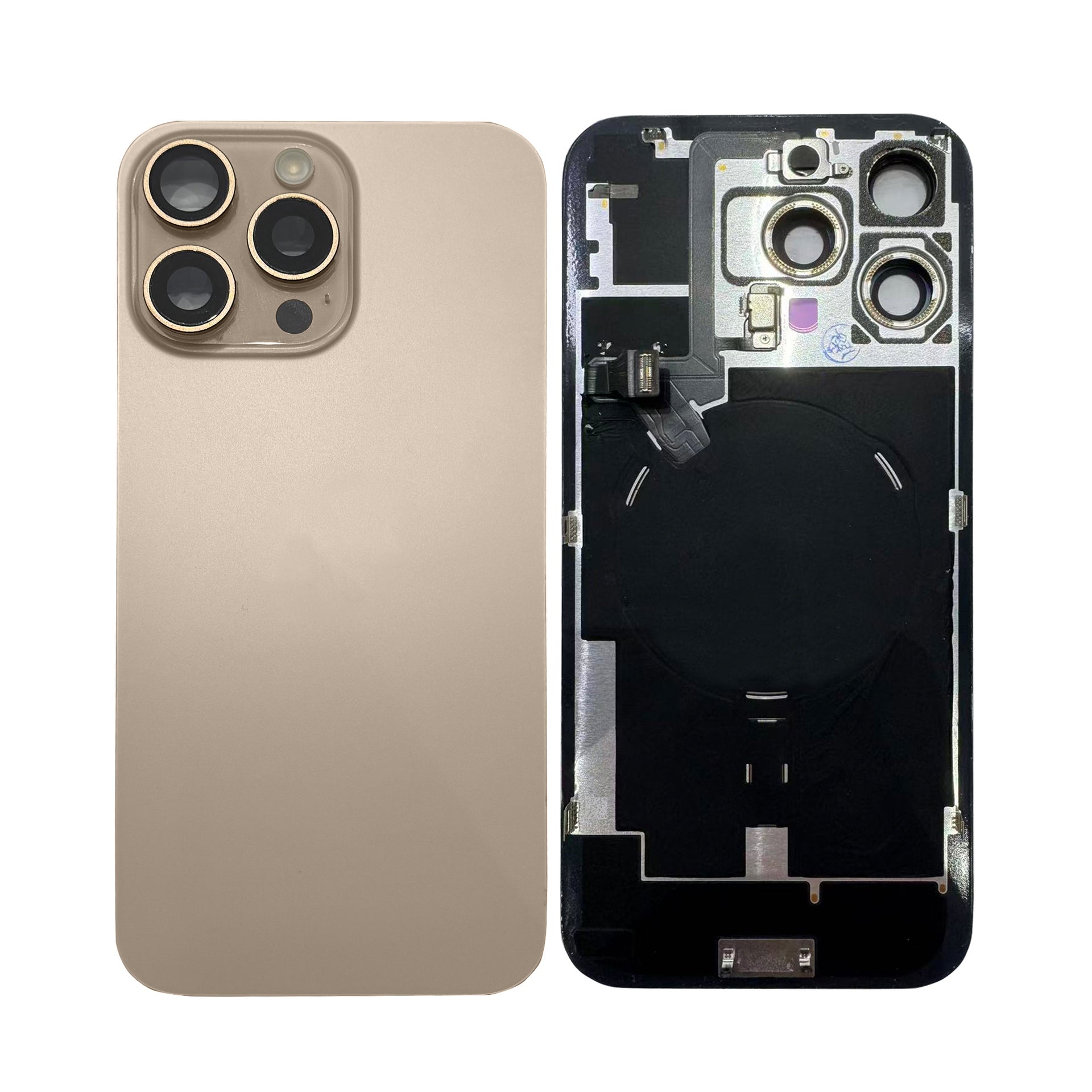 For Apple iPhone 16 Pro Back Glass With NFC, Enlarged Camera Frame Desert Titanium Pulled