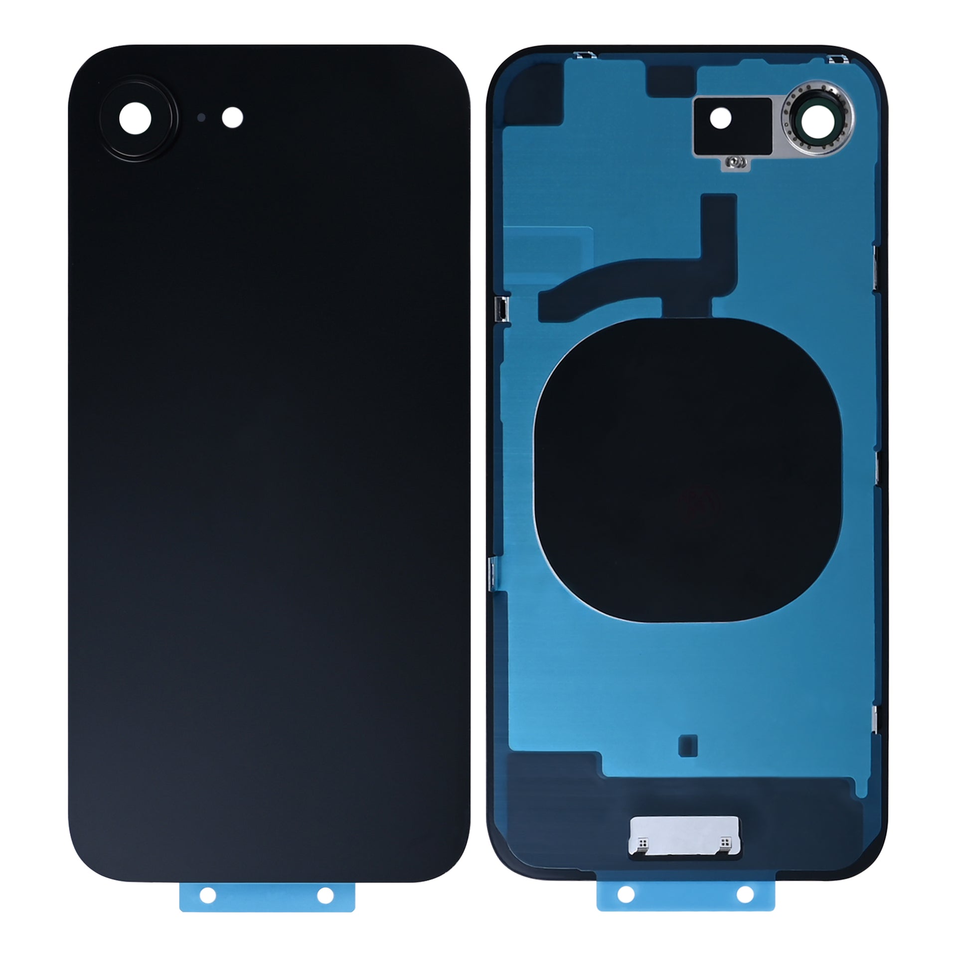 For Apple iPhone 16e Back Glass Without NFC, Enlarged Camera Frame Black Compatible