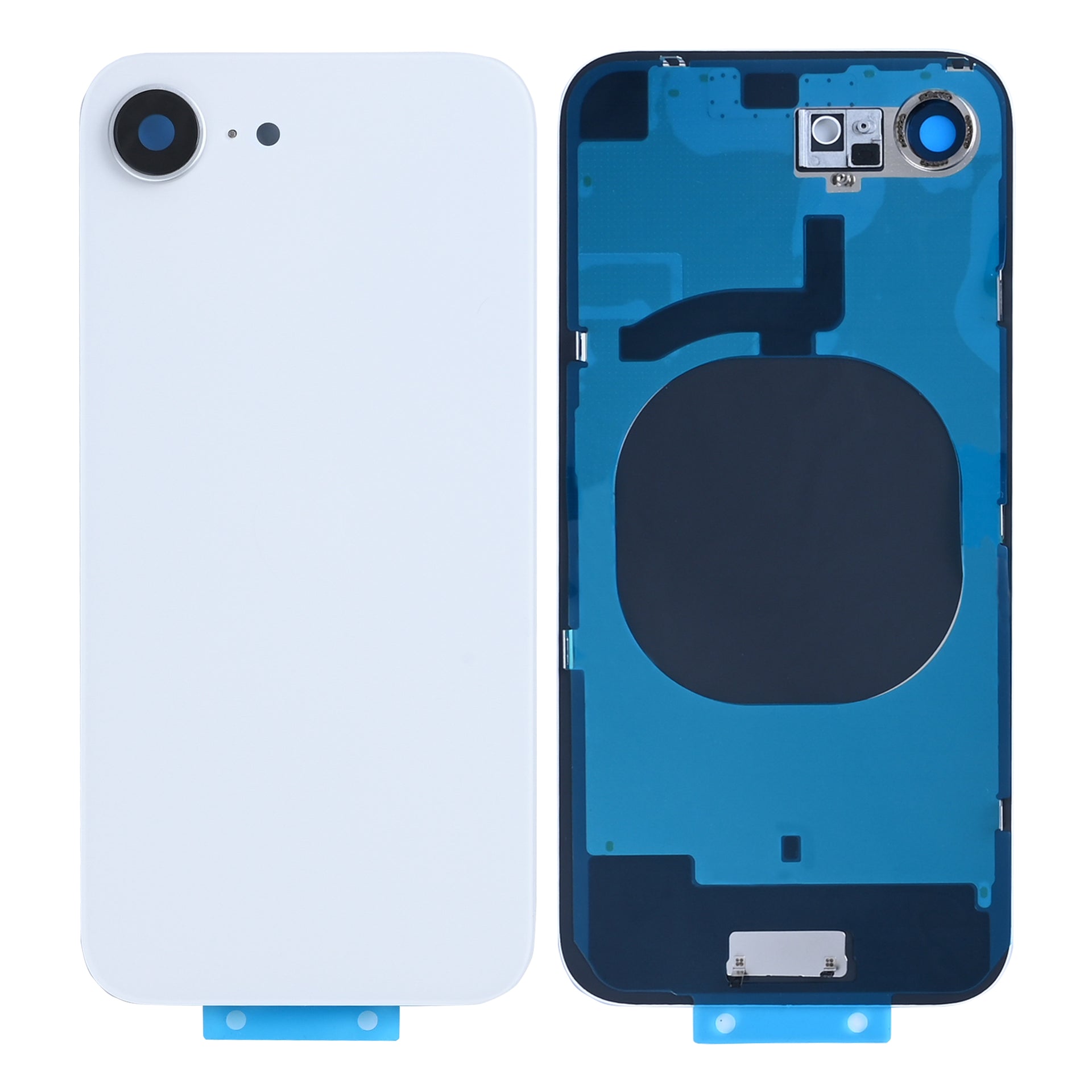 For Apple iPhone 16e Back Glass Without NFC, Enlarged Camera Frame White Compatible