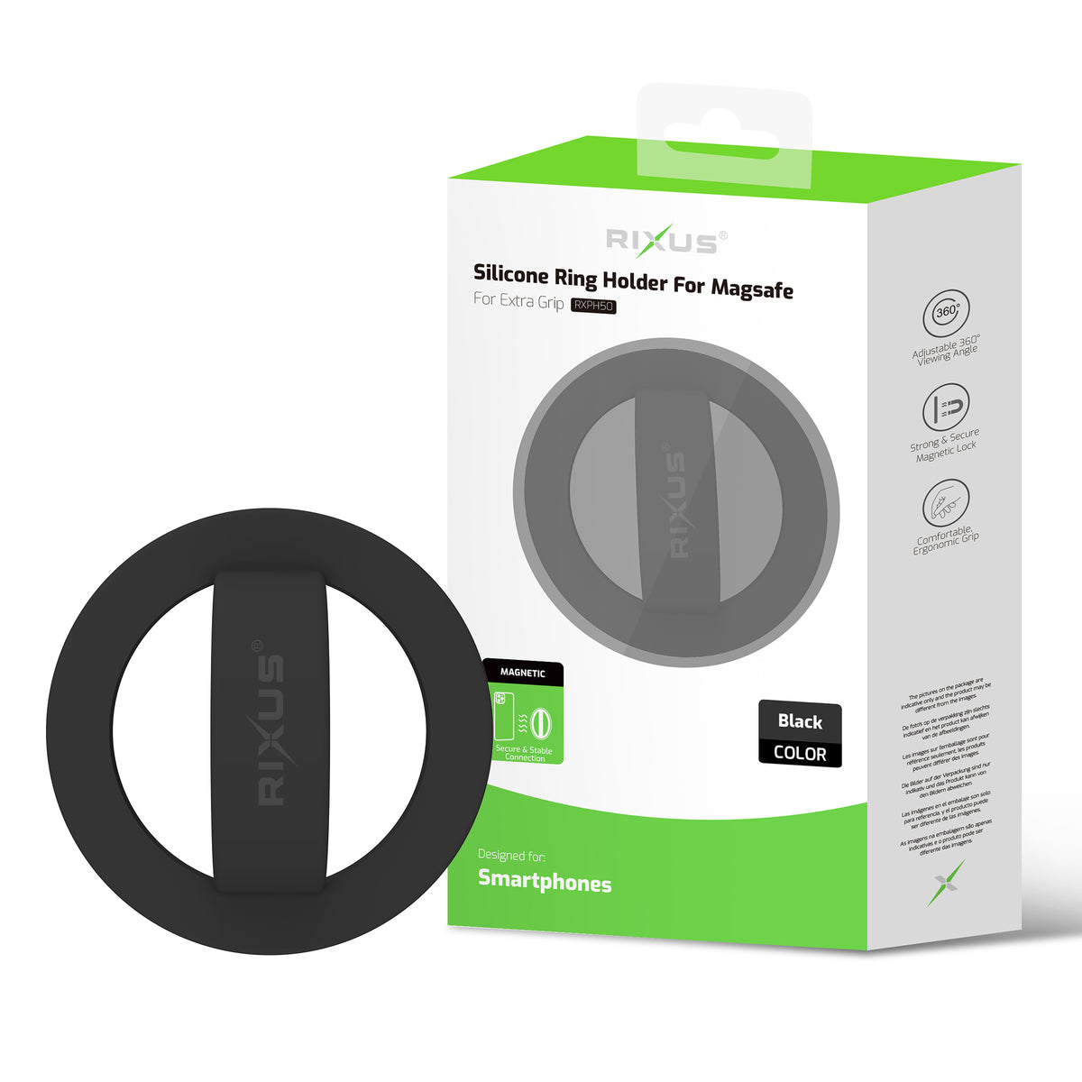 Rixus RXPH50B Silicone Ring Holder For MagSafe Compatible Black