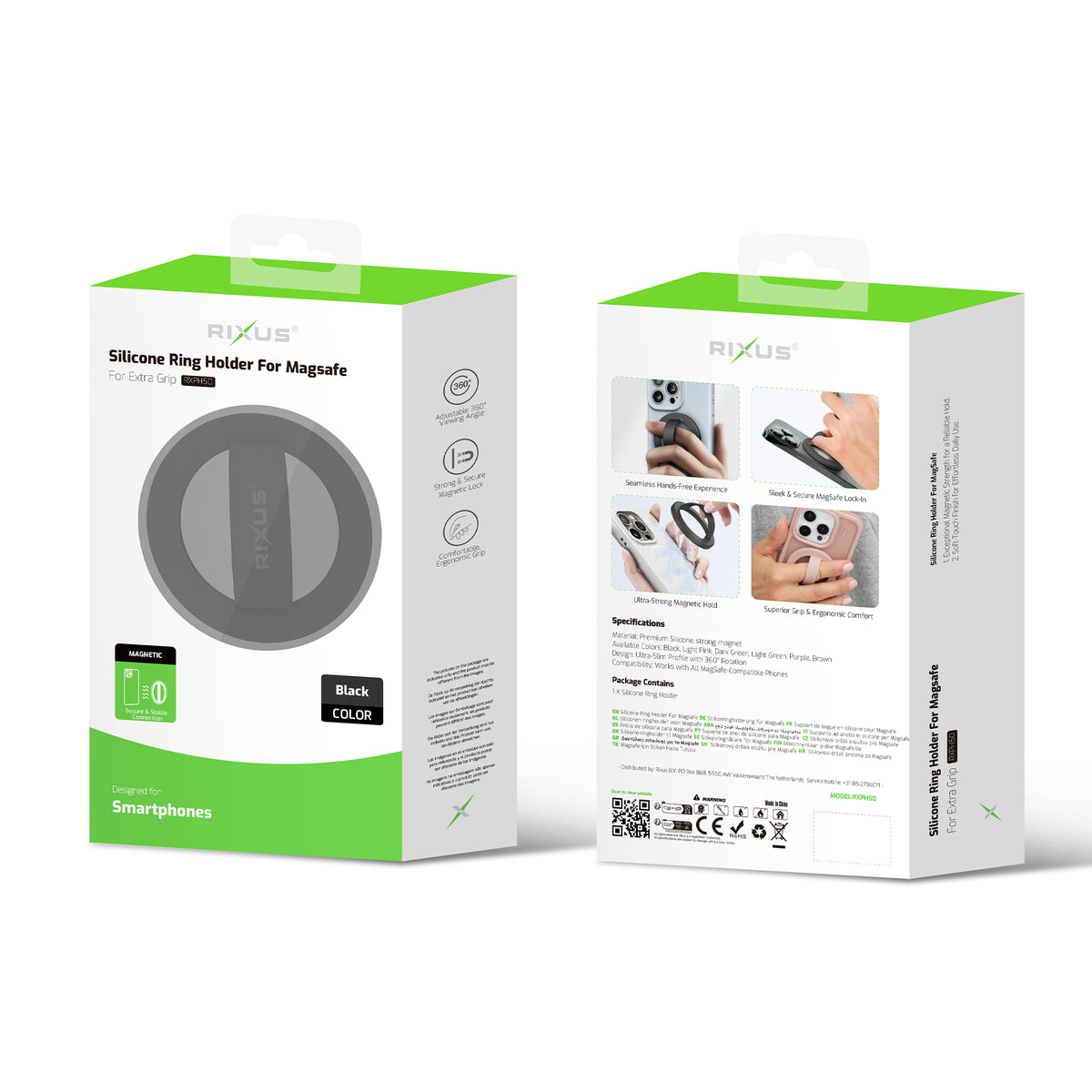 Rixus RXPH50B Silicone Ring Holder For MagSafe Compatible Black