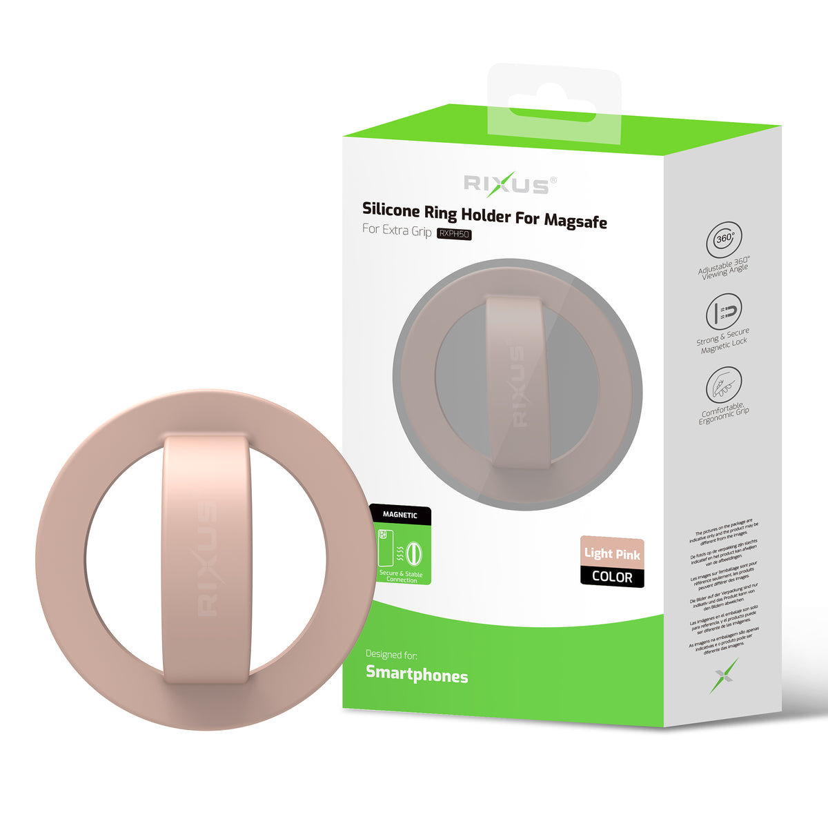 Rixus RXPH50 Silicone Ring Holder For MagSafe Compatible Light Pink
