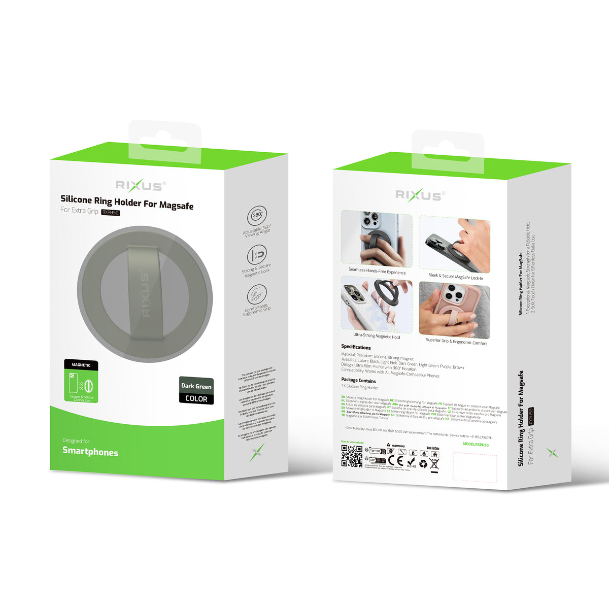 Rixus RXPH50D Silicone Ring Holder For MagSafe Compatible Dark Green