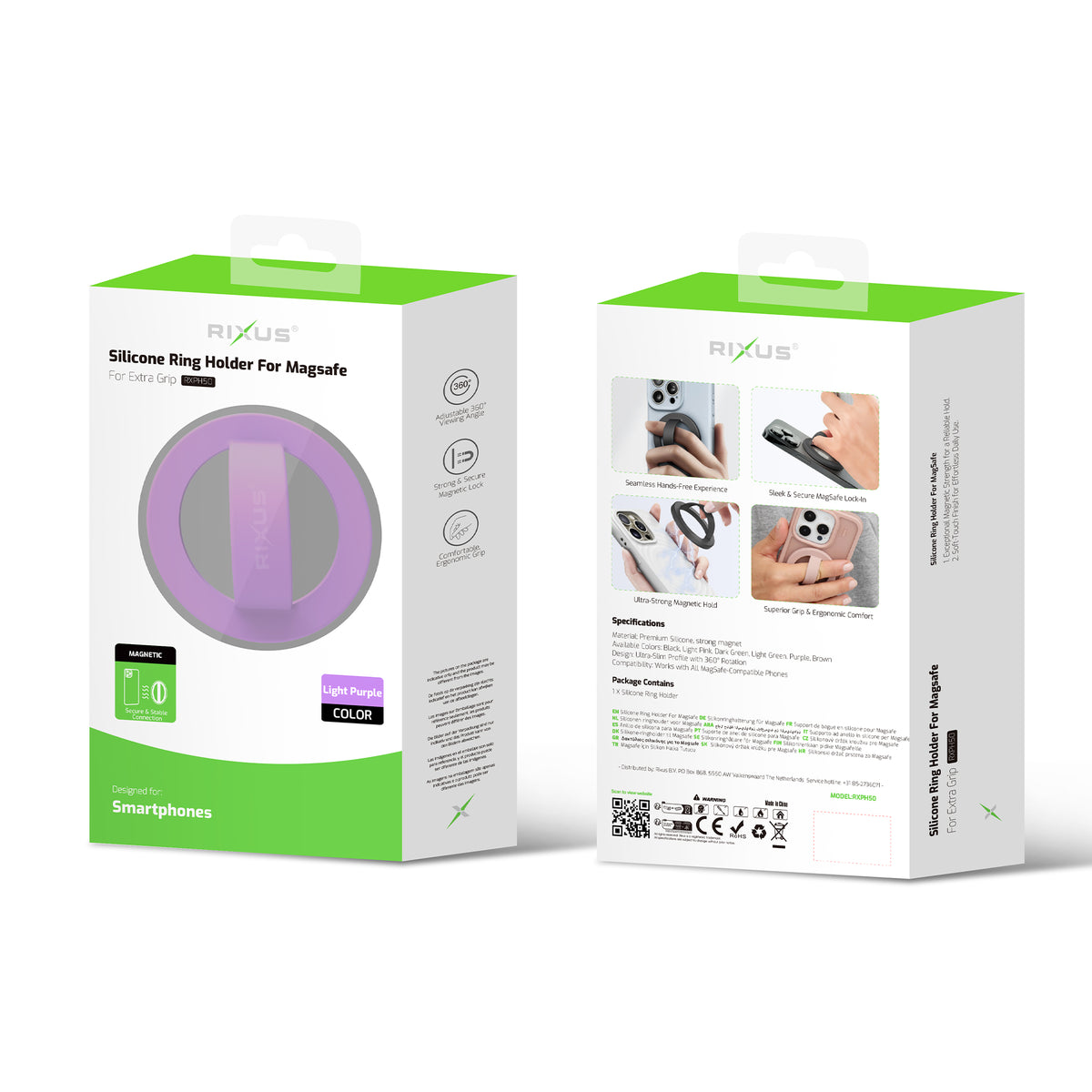 Rixus RXPH50LP Silicone Ring Holder For MagSafe Compatible Light Purple
