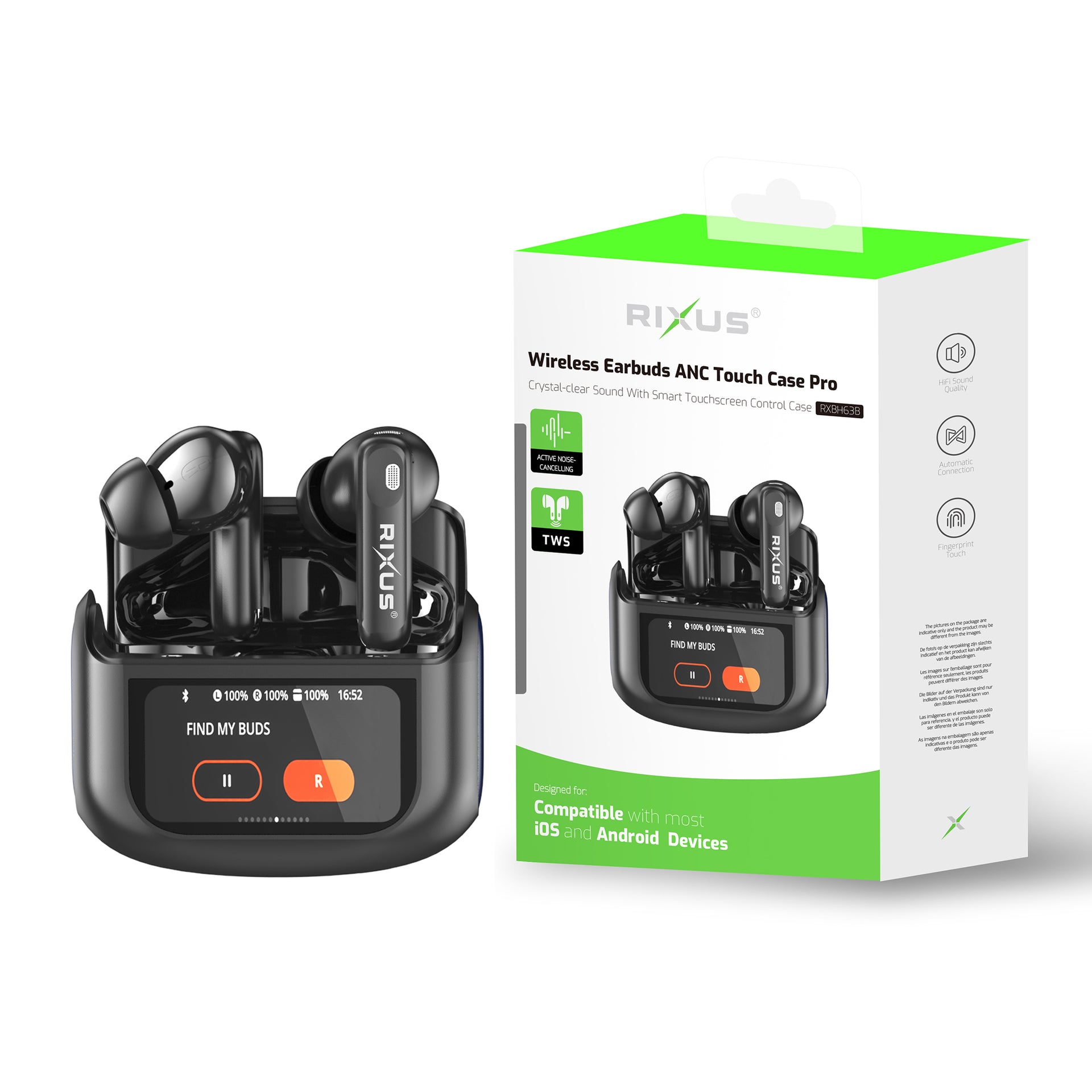 Rixus RXBH63B Wireless Earbuds Touch Case Pro Black