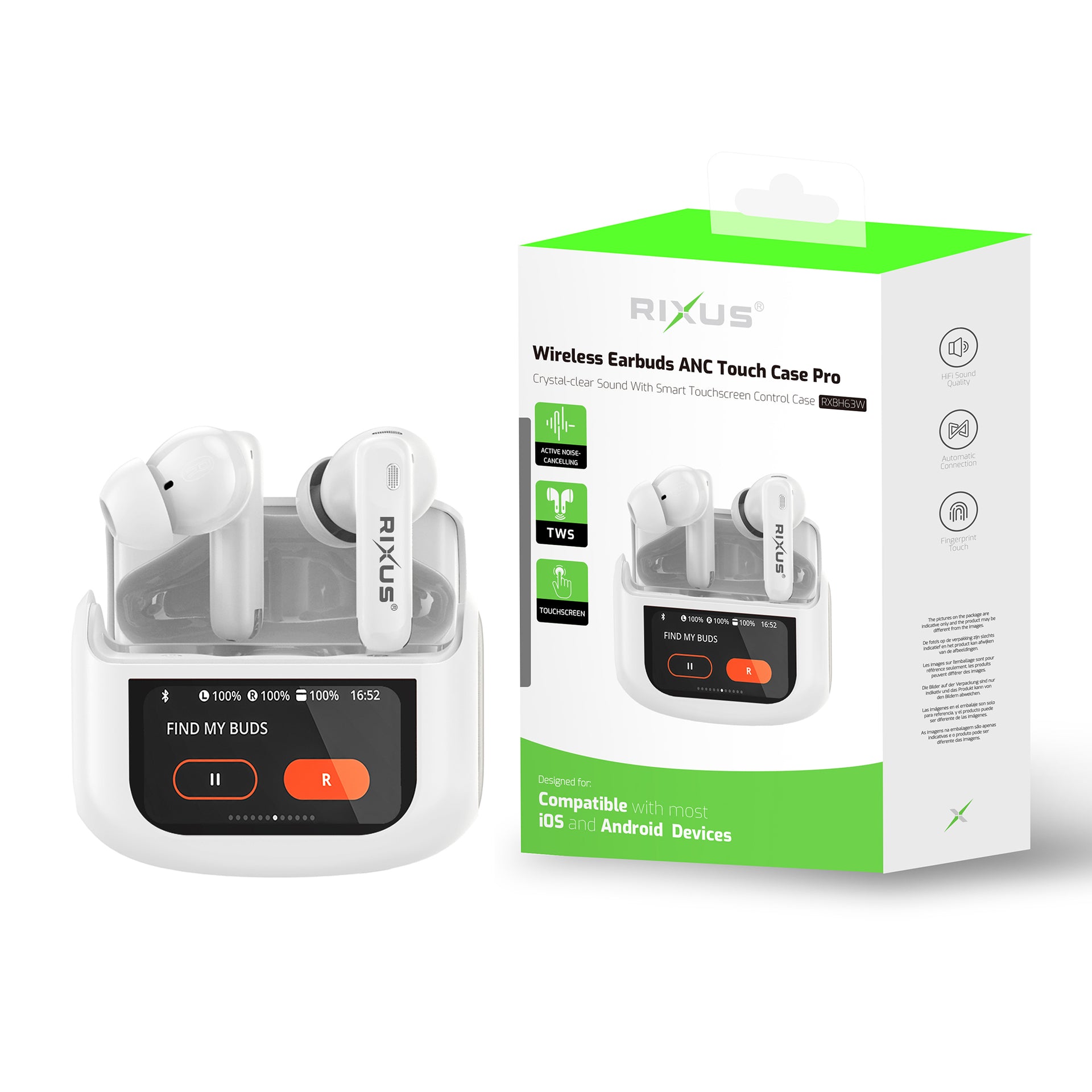 Rixus RXBH63W Wireless Earbuds Touch Case Pro White