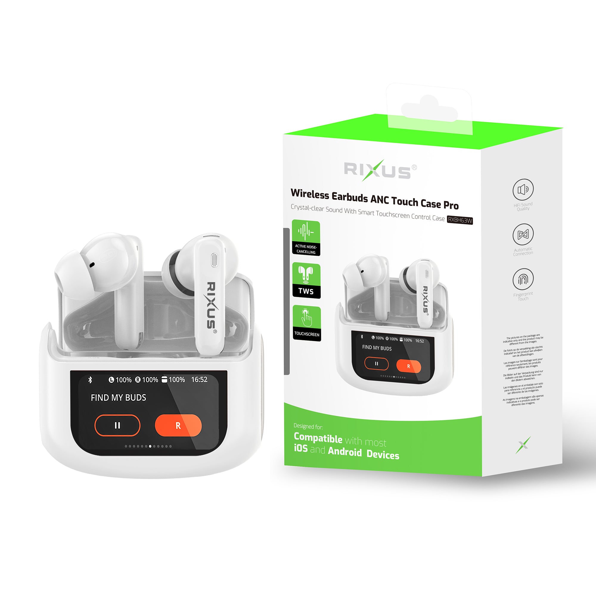 Rixus RXBH63W Wireless Earbuds Touch Case Pro White