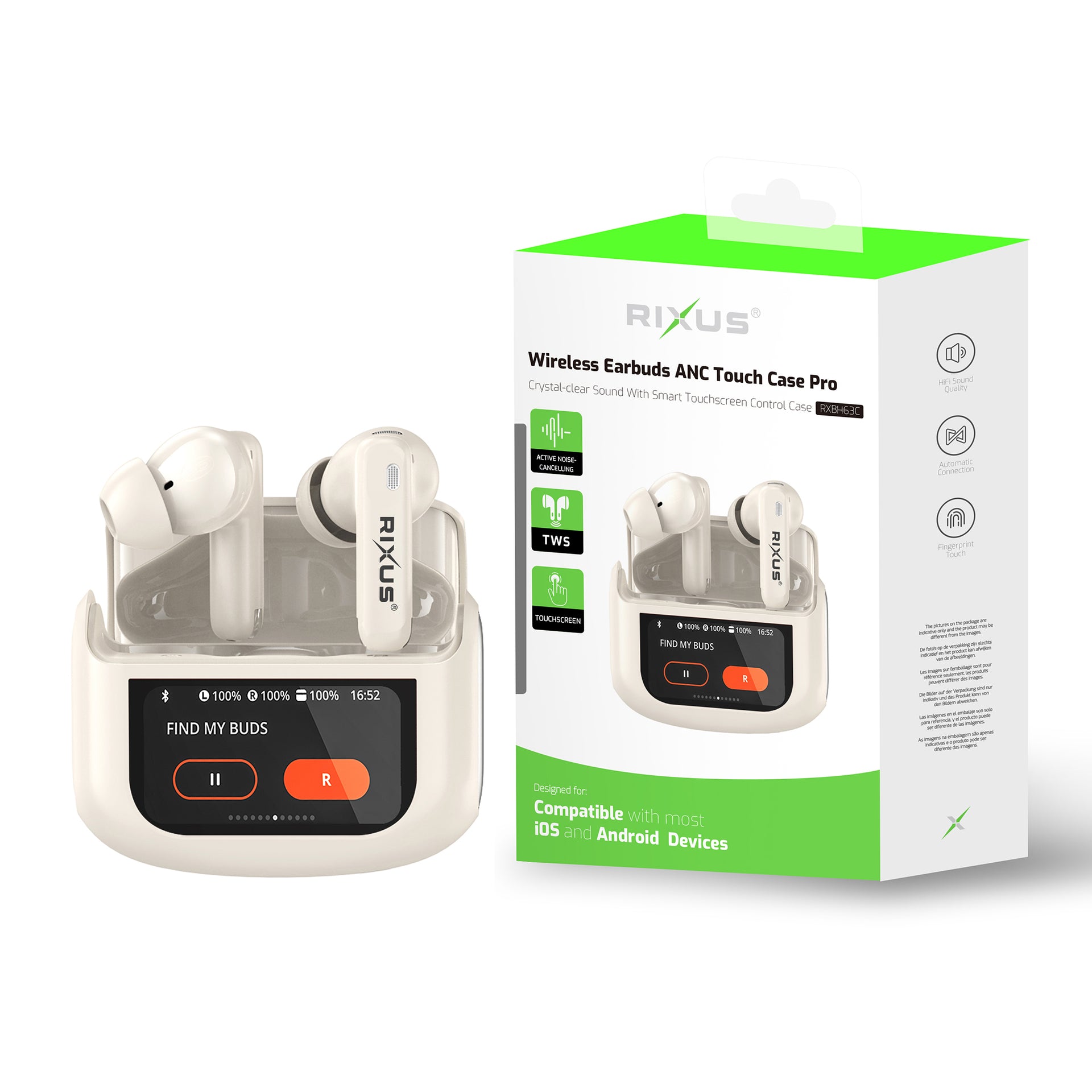 Rixus RXBH63C Wireless Earbuds Touch Case Pro Beige