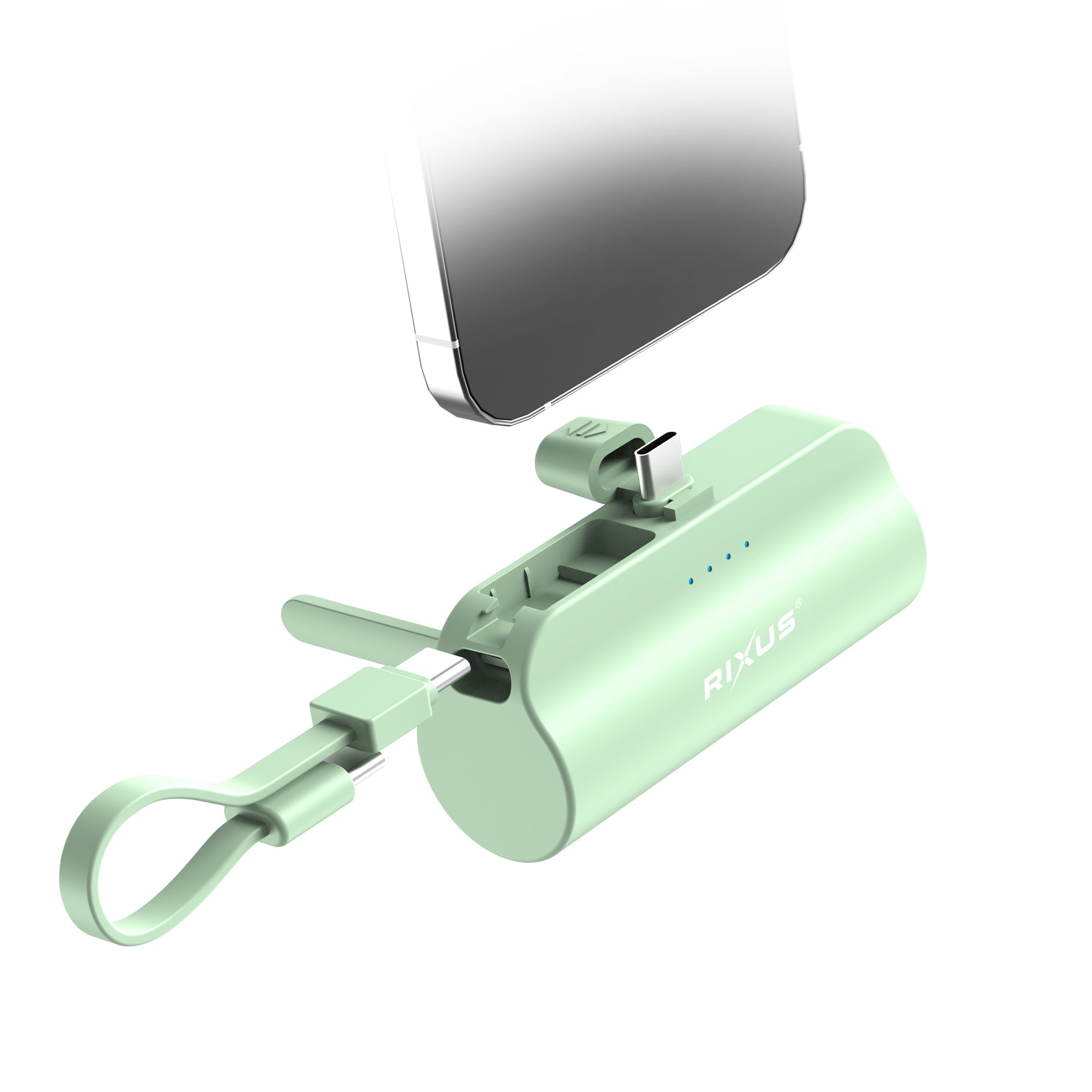 Rixus RXPB98G Mini Click-On Powerbank USB-C 5000mAh Green
