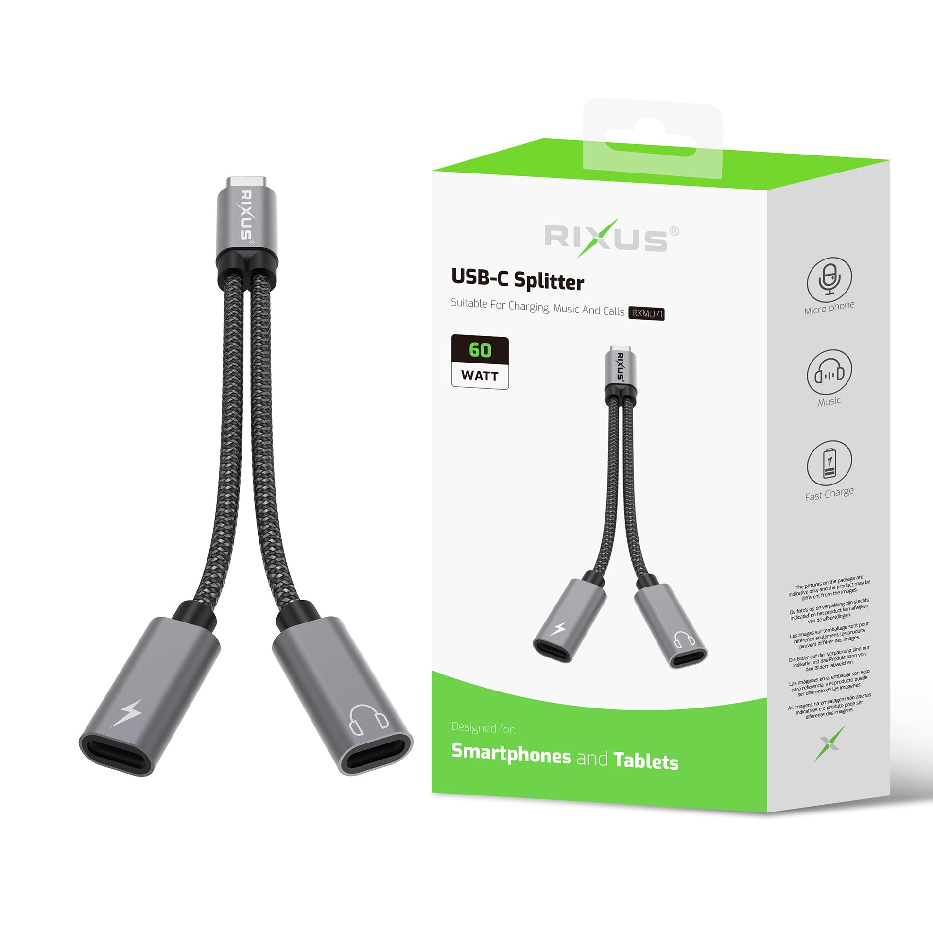 Rixus RXMU71 USB-C Splitter 15cm Space Gray
