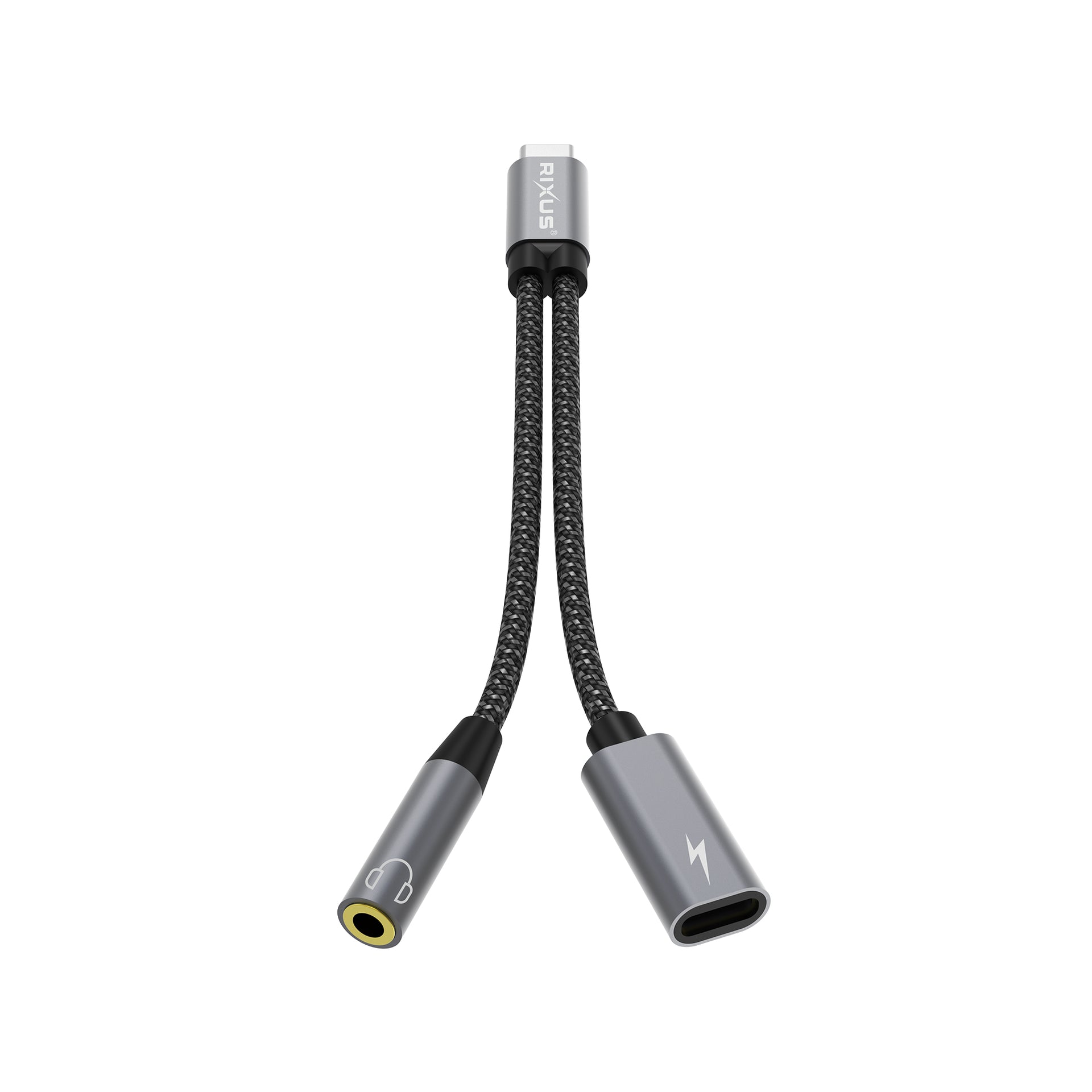 Rixus RXMU72 USB-C To USB-C And 3.5mm Aux Splitter 15cm Space Gray