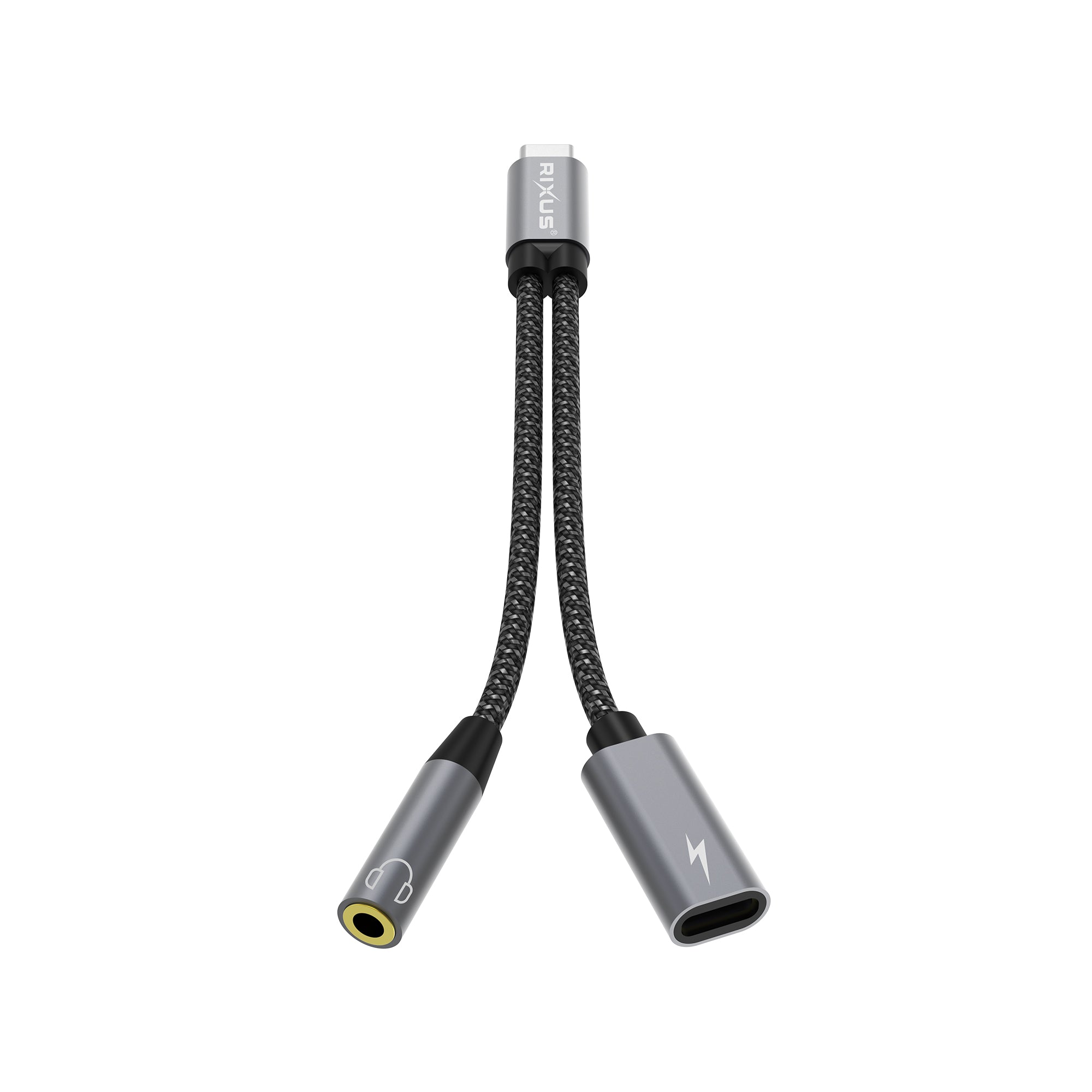 Rixus RXMU72 USB-C To USB-C And 3.5mm Aux Splitter 15cm Space Gray