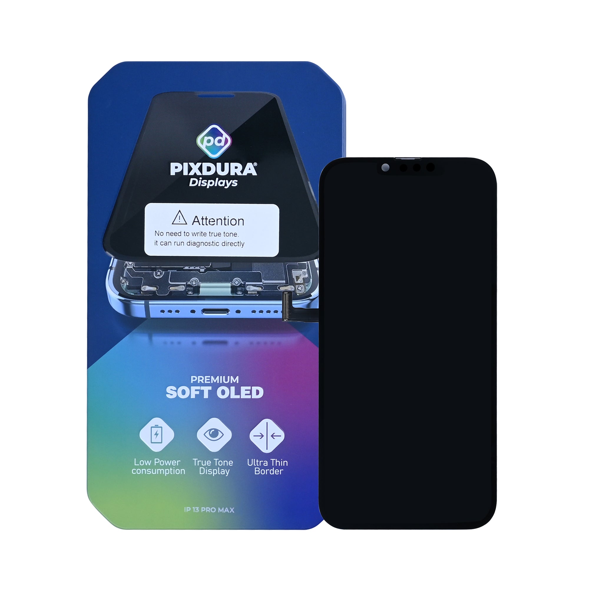PIXDURA For Apple iPhone 13 Pro Max Display And Digitizer Soft-OLED (Run Diagnostics) (120Hz)