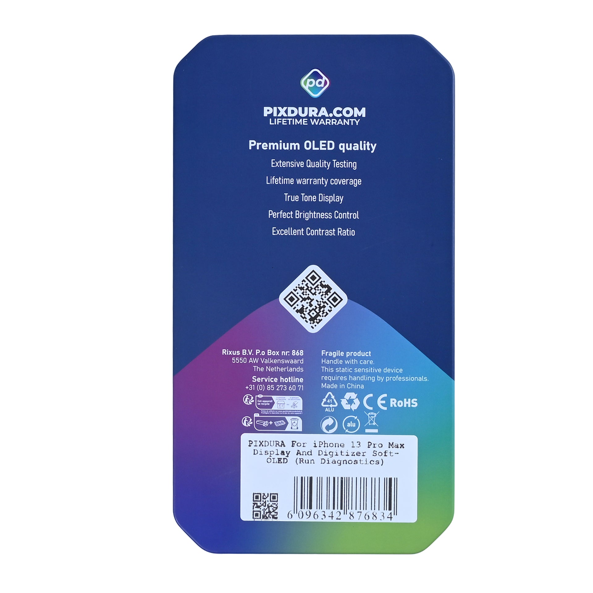 PIXDURA For Apple iPhone 13 Pro Max Display And Digitizer Soft-OLED (Run Diagnostics) (120Hz)