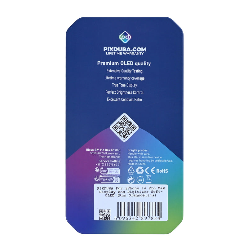 PIXDURA For iPhone 14 Pro Max Display And Digitizer Soft-OLED (Run Diagnostics)