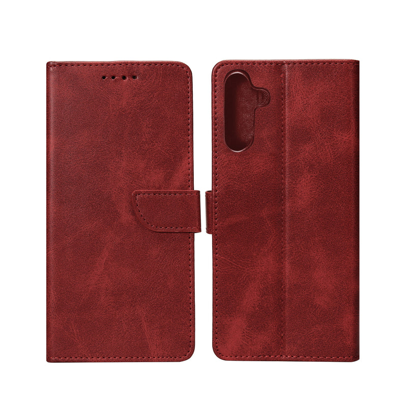 Rixus Bookcase For Samsung Galaxy S25 FE Dark Red