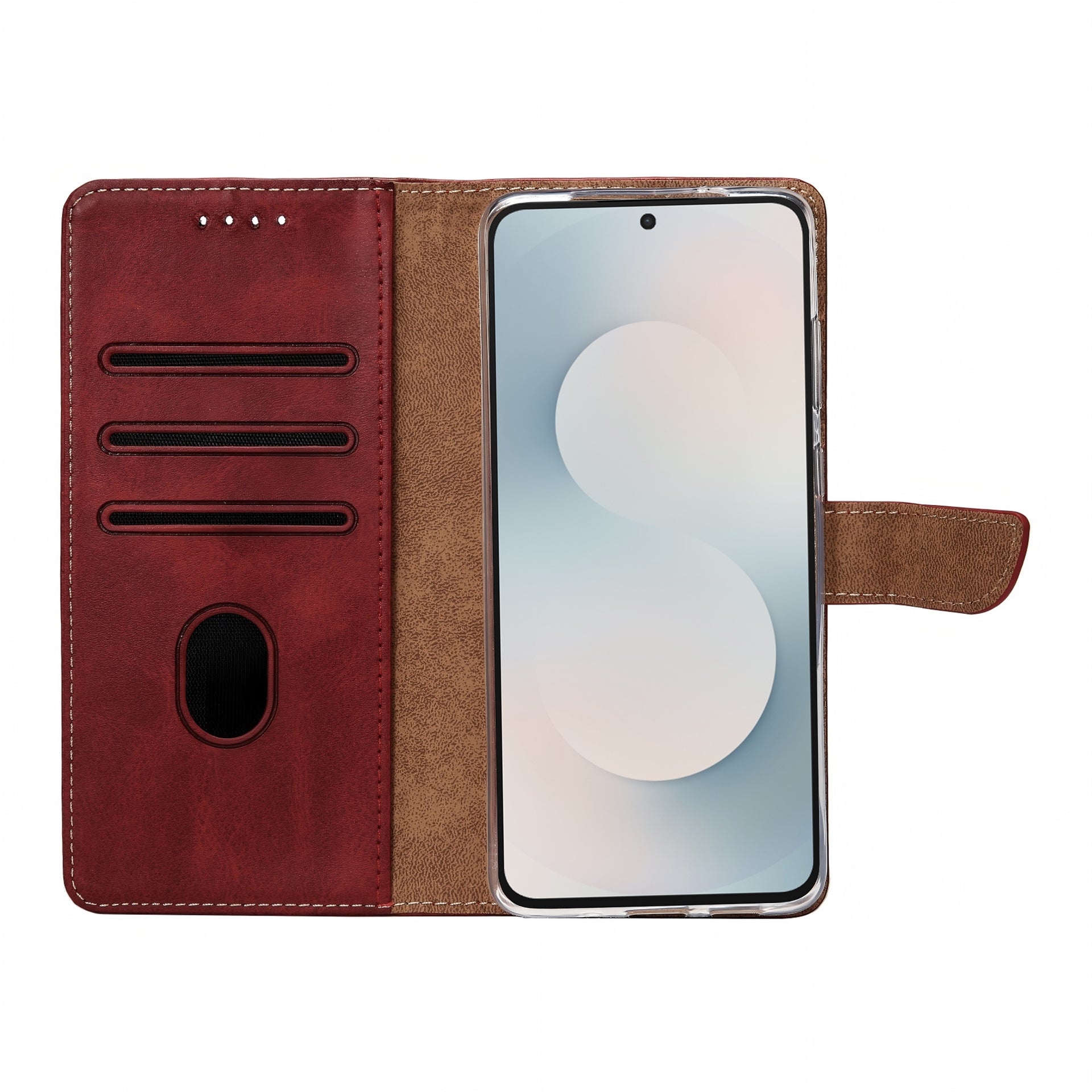 Rixus Bookcase For Samsung Galaxy S25 FE Dark Red