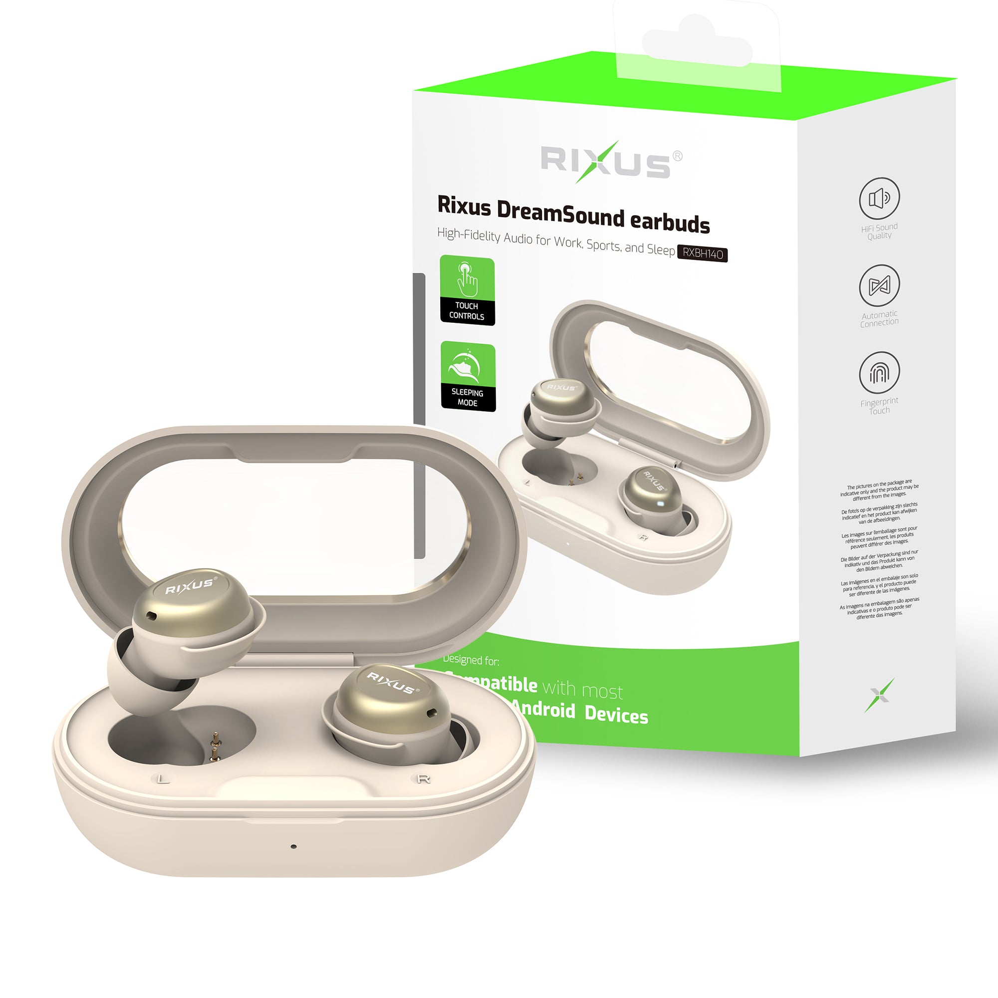 Rixus RXBH14O Sleeping Earbuds With Noise Cancelling Off White