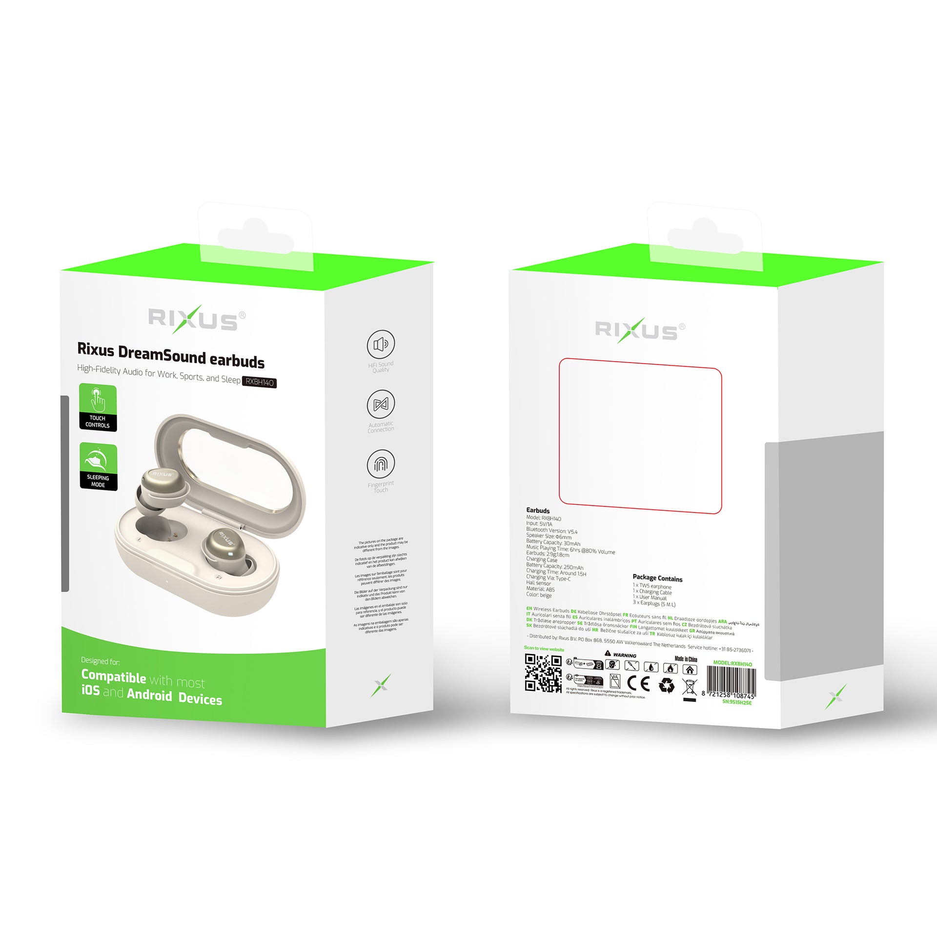Rixus RXBH14O Sleeping Earbuds With Noise Cancelling Off White