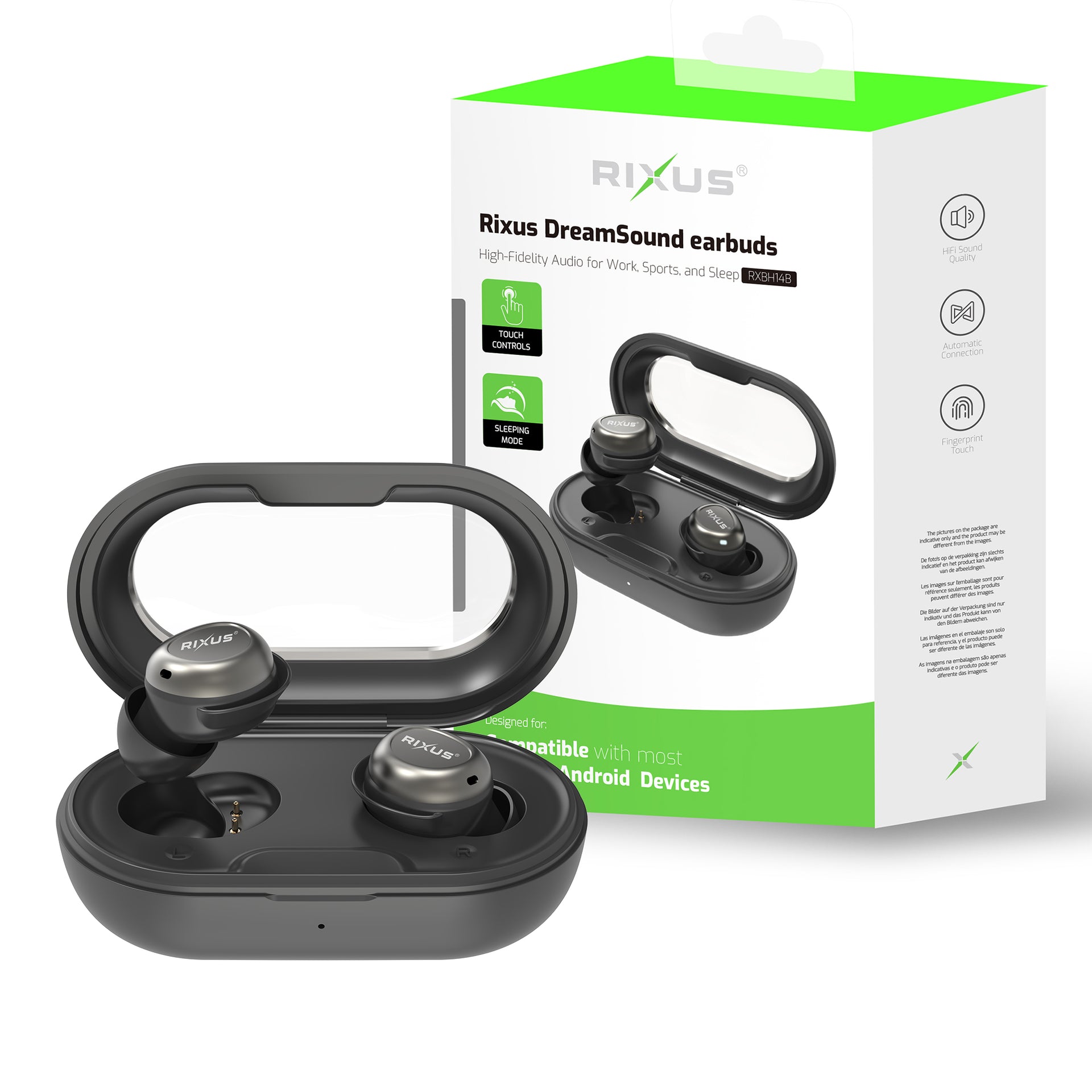 Rixus RXBH14B Sleeping Earbuds With Noise Cancelling Black