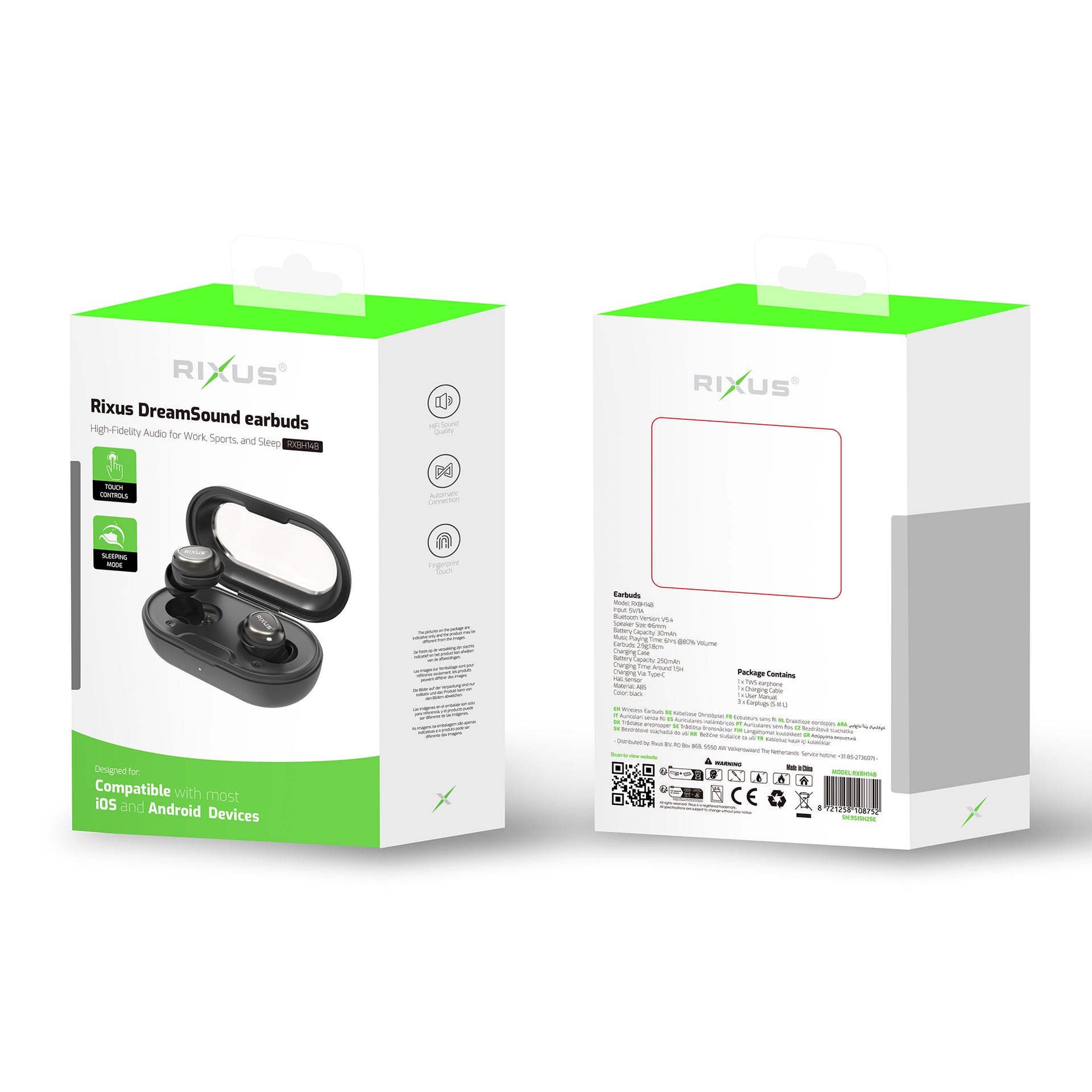 Rixus RXBH14B Sleeping Earbuds With Noise Cancelling Black