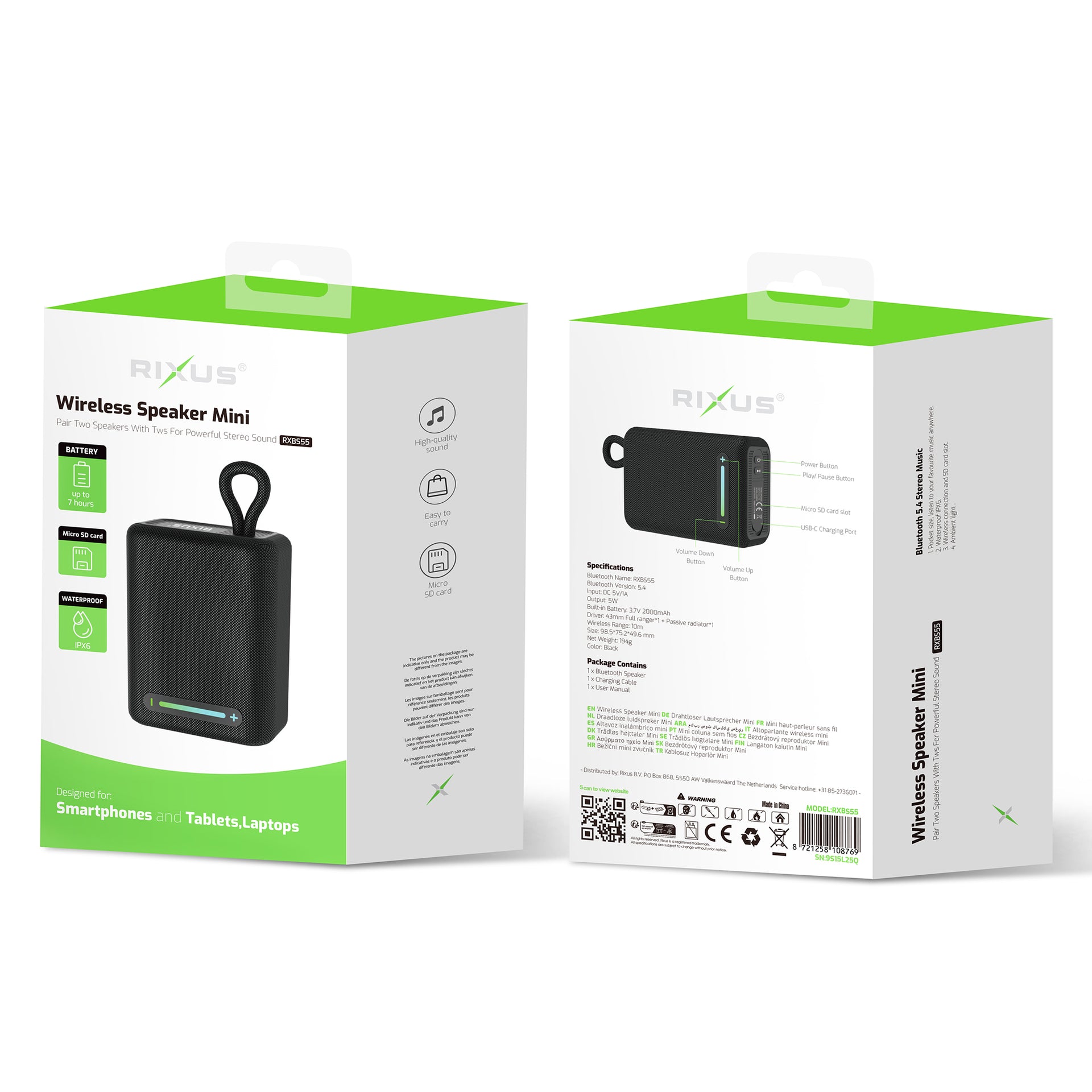 Rixus RXBS55 Wireless Speaker Mini Black