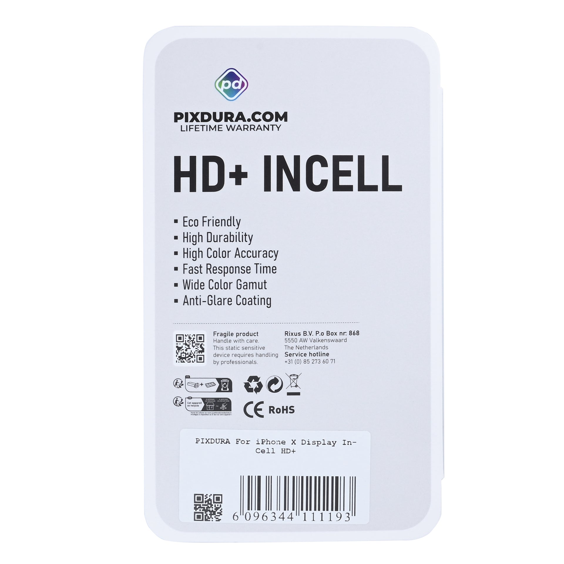 PIXDURA For Apple iPhone X Display And Digitizer In-Cell HD+ (60Hz)