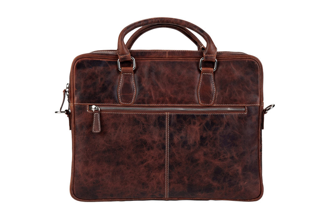 BLUCACTUS LB1004BR Leather Laptop Bag 14 inch Brown